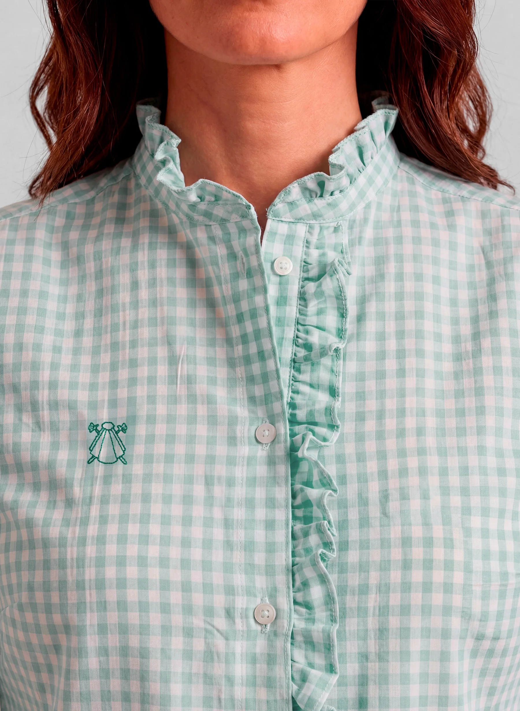 Camisa Vichy Aguamarina Volantes Mujer - Image 4