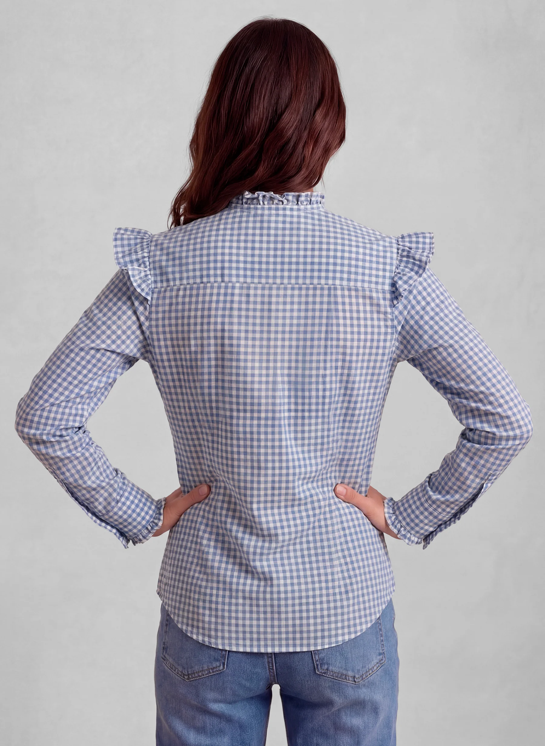 Camisa Vichy Azul Volantes Mujer - Image 3