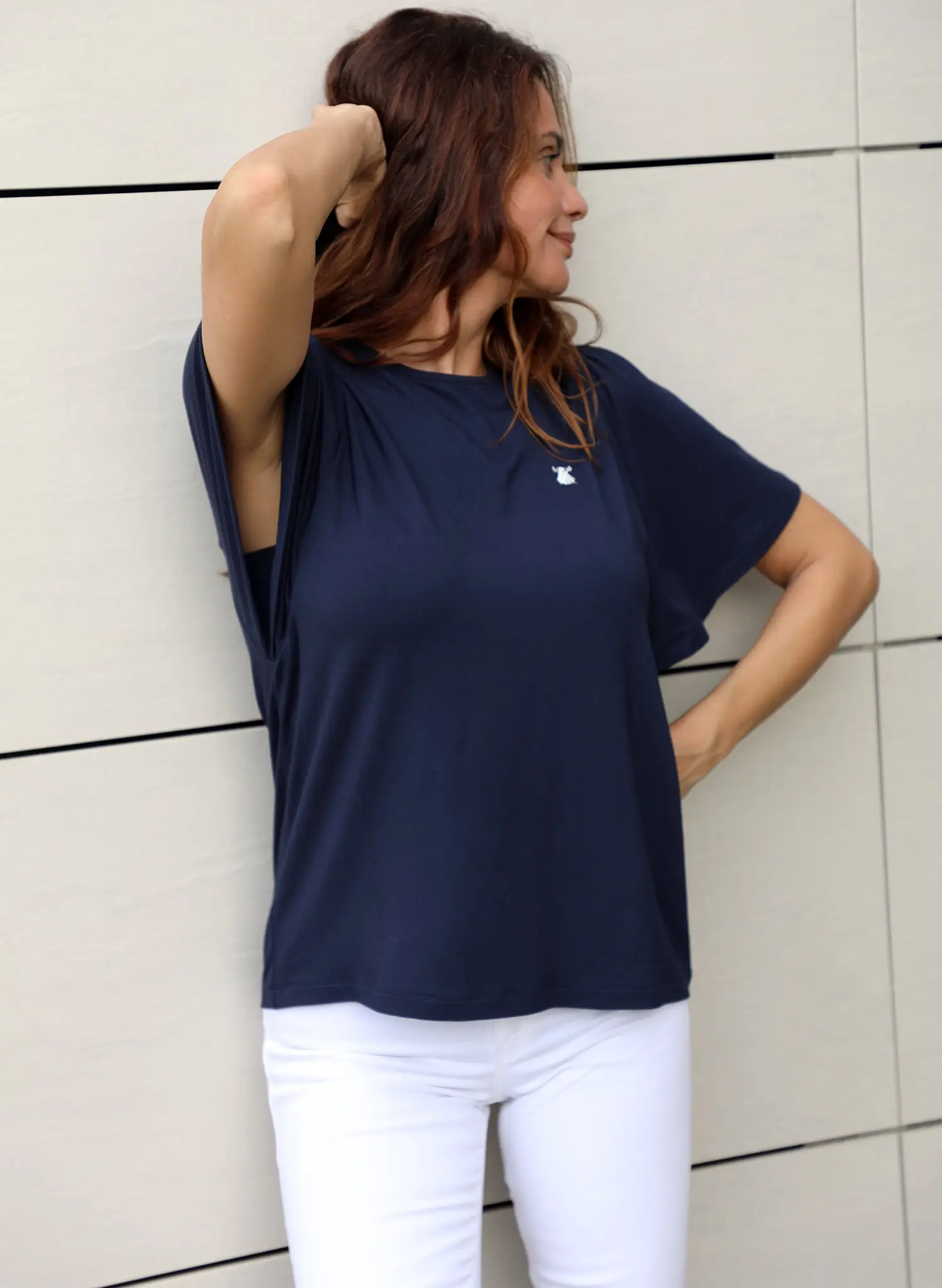 Camiseta Azul Marino Manga Volante Mujer - Image 4