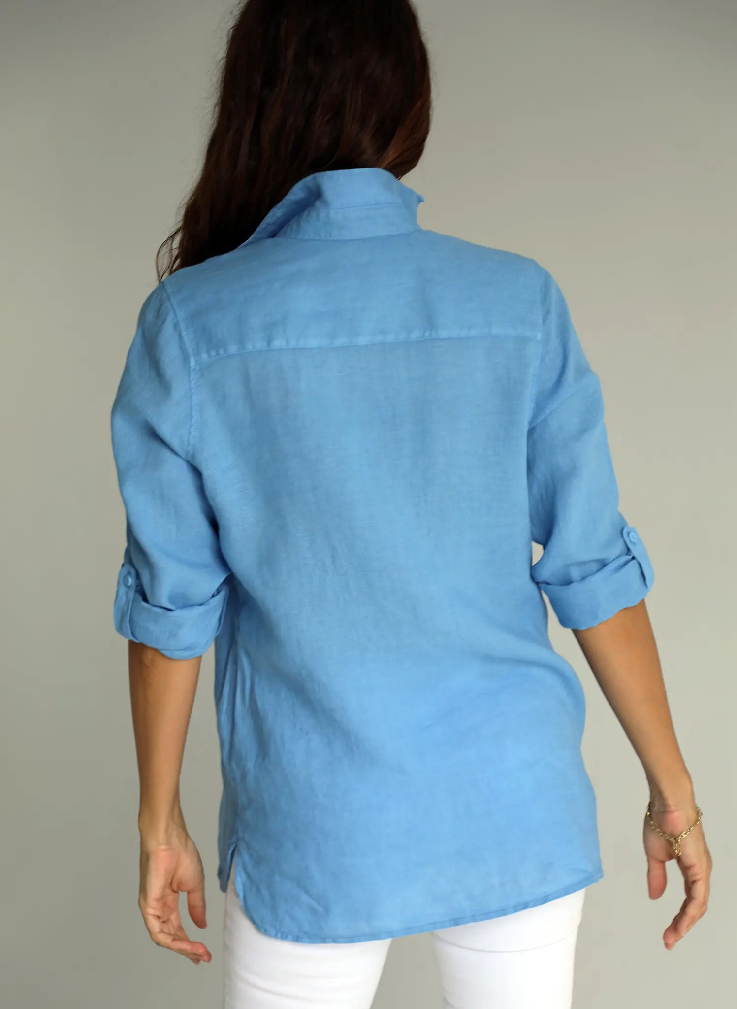 Camisola Bolsillos Lino Azul Añil Mujer - Image 3