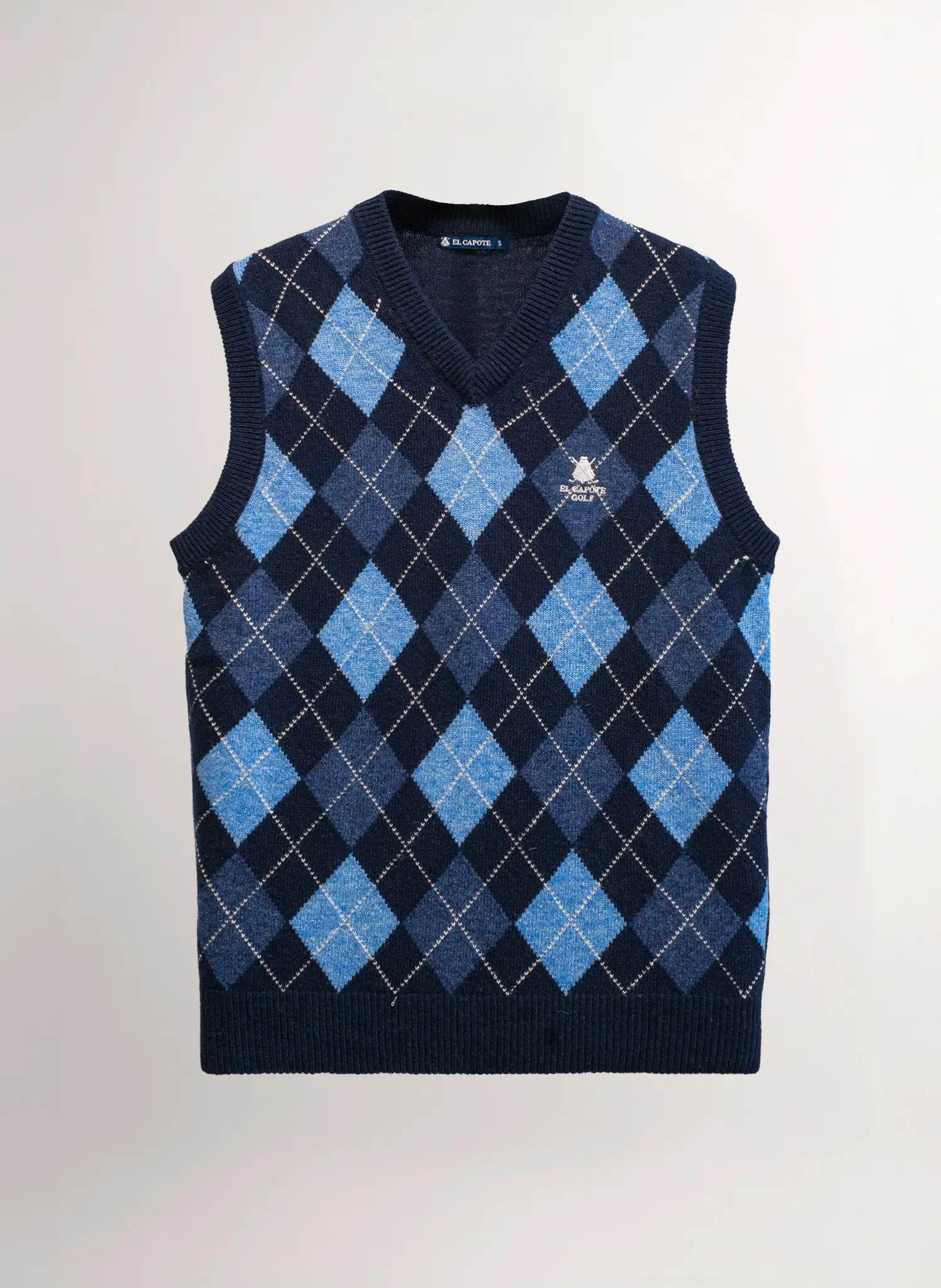 Chaleco Azul Lambswool Cuello Pico Rombos Mujer - Image 2