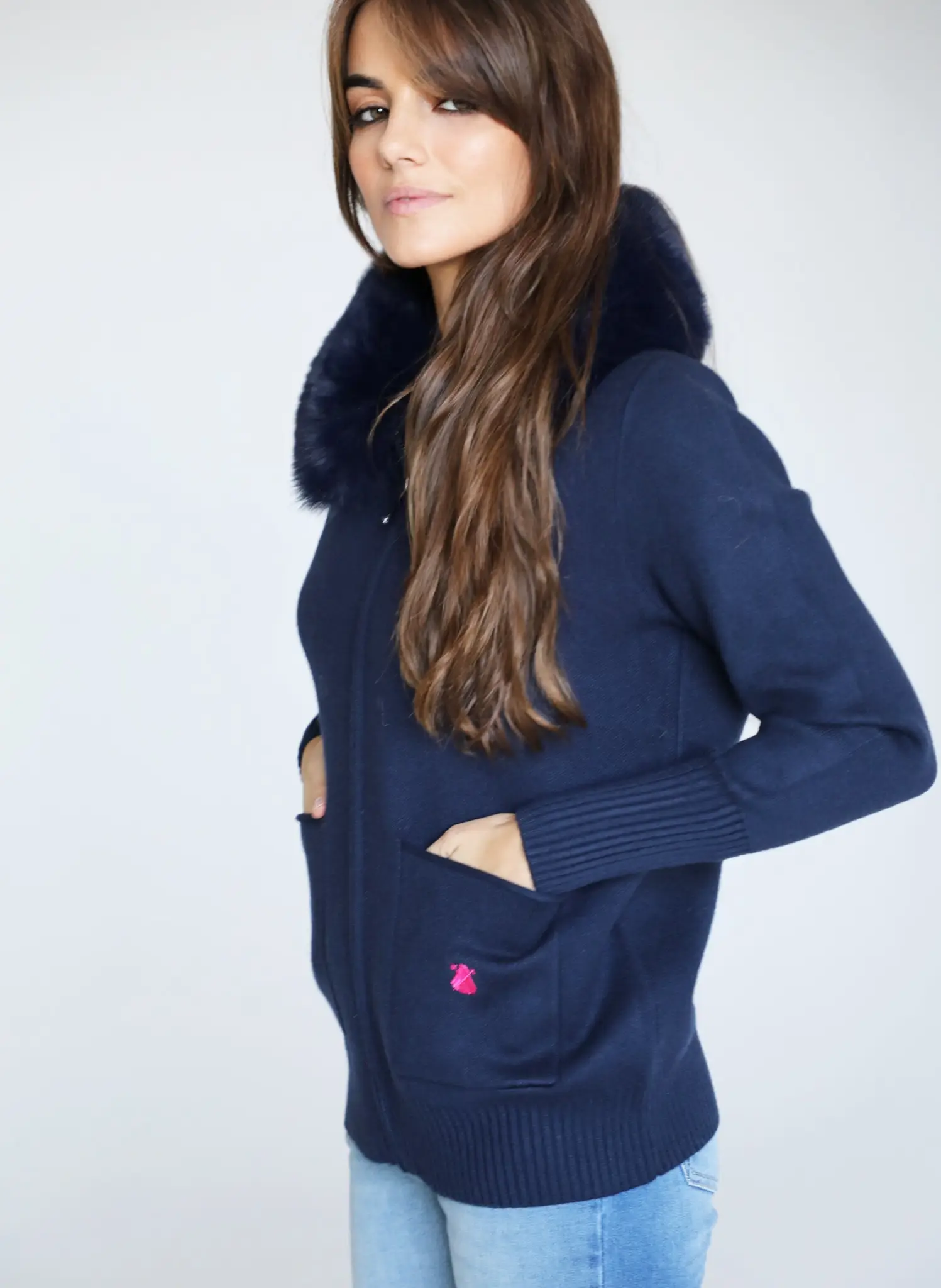 Chaqueta Azul Marino Cuello Pelo Desmontable Mujer - Image 5