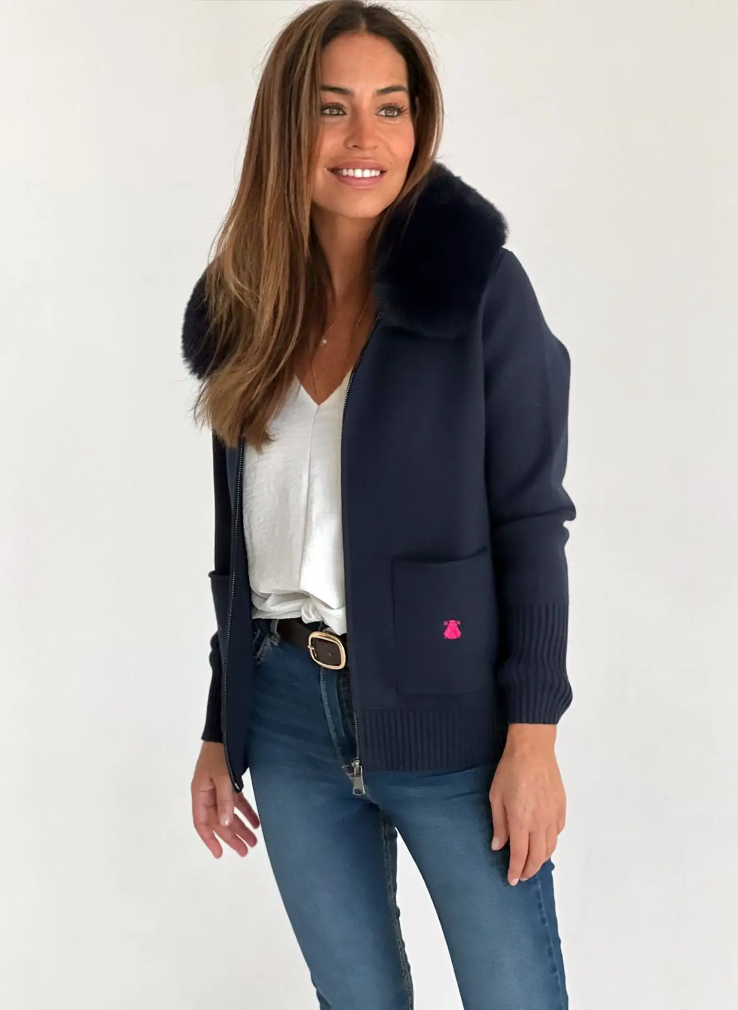 Chaqueta Azul Marino Cuello Pelo Desmontable Mujer - Image 8