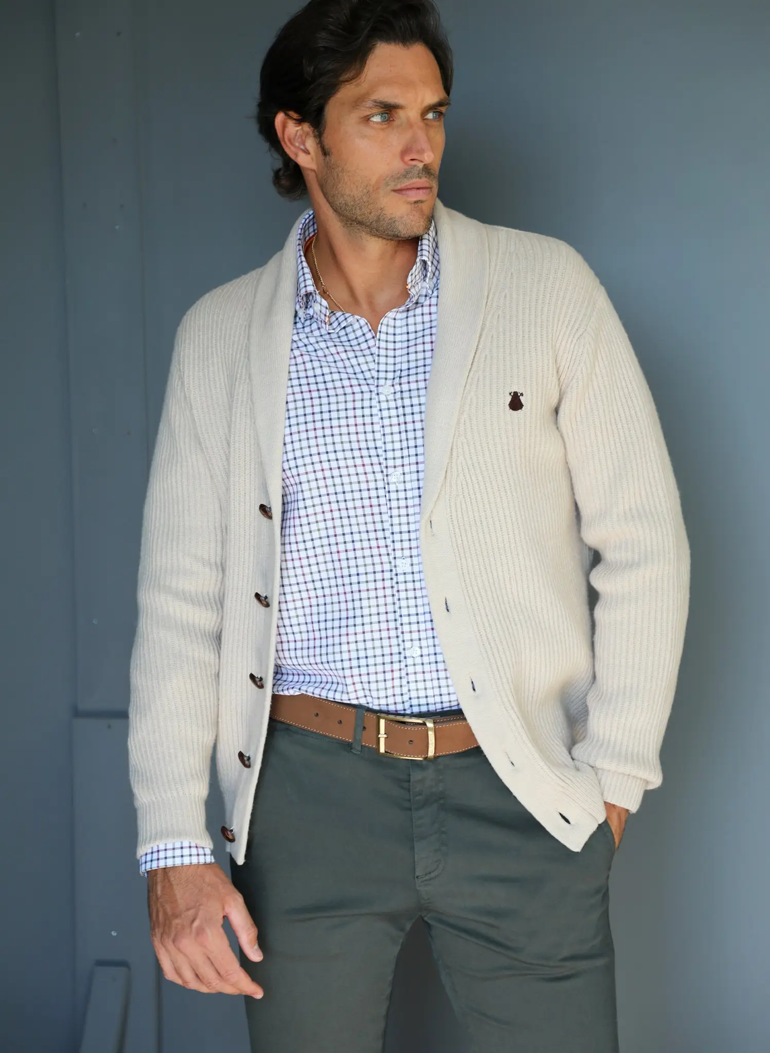 Chaqueta Beige Cuello Smoking Hombre - Image 5