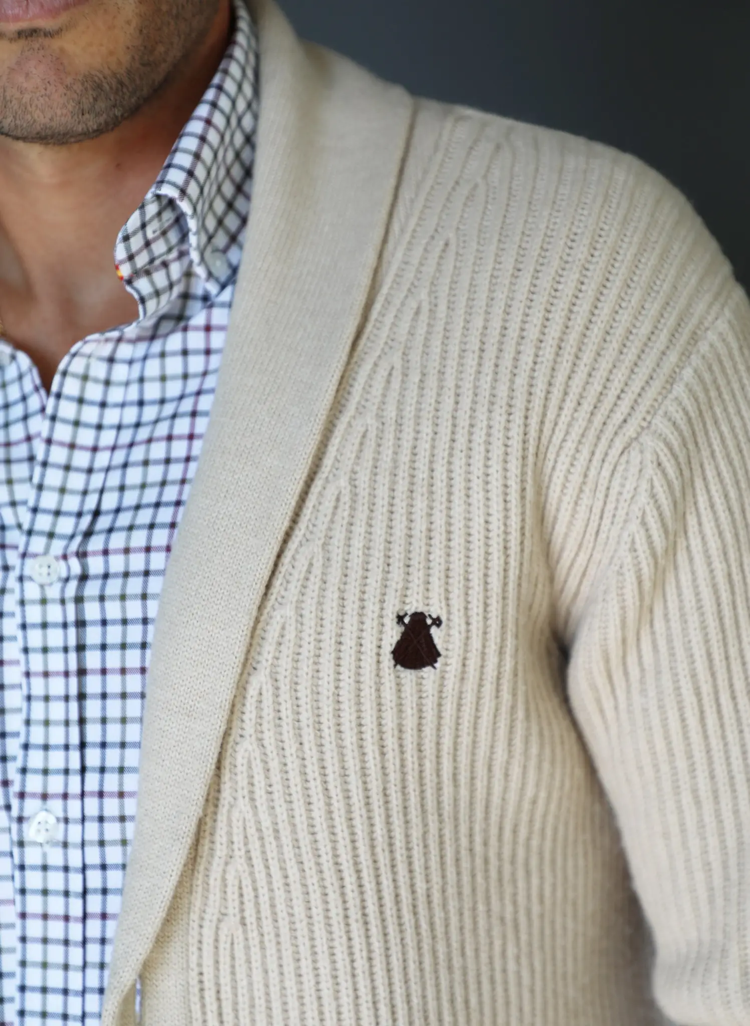 Chaqueta Beige Cuello Smoking Hombre - Image 6