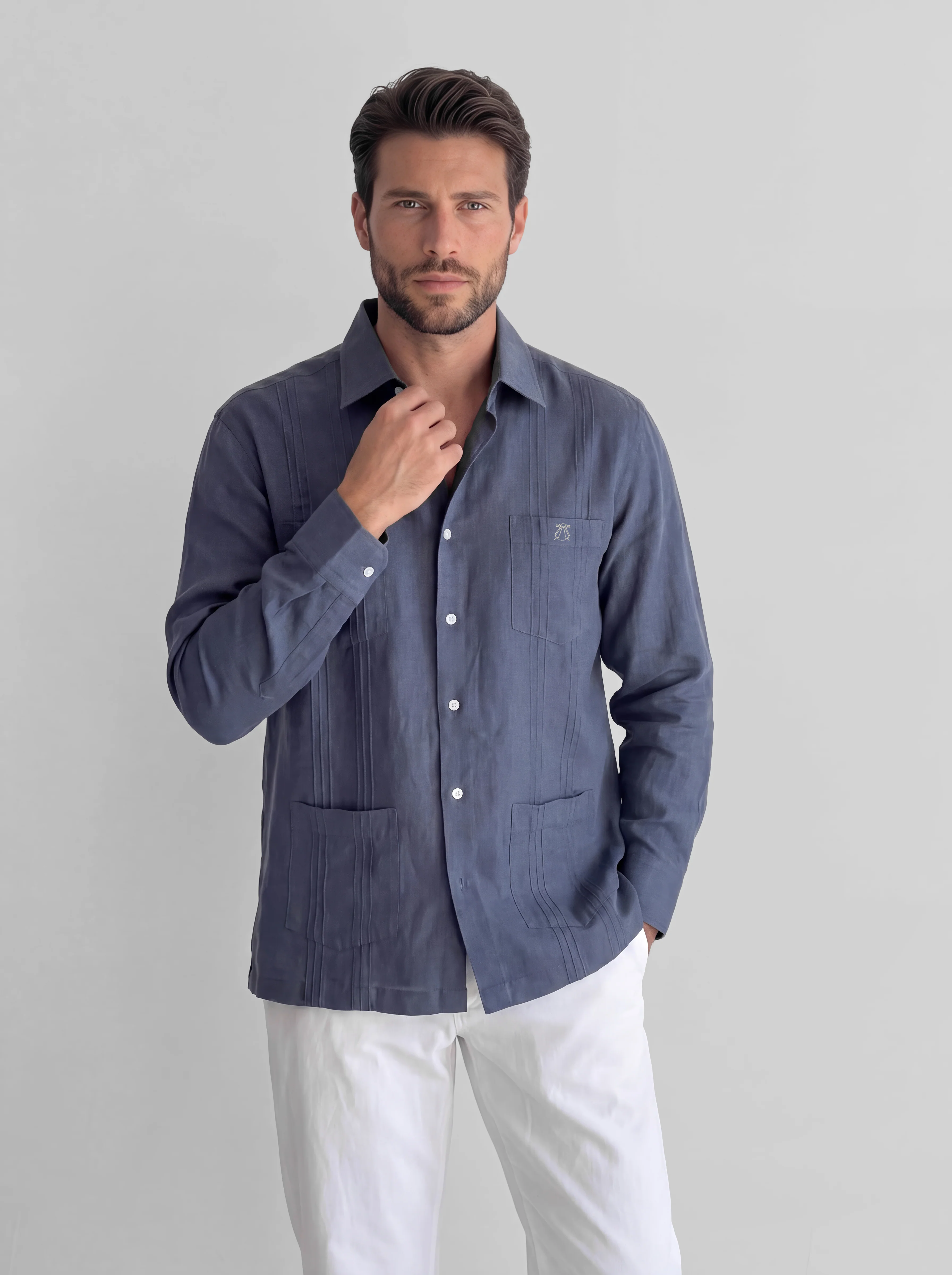 Guayabera Azul Petróleo Hombre