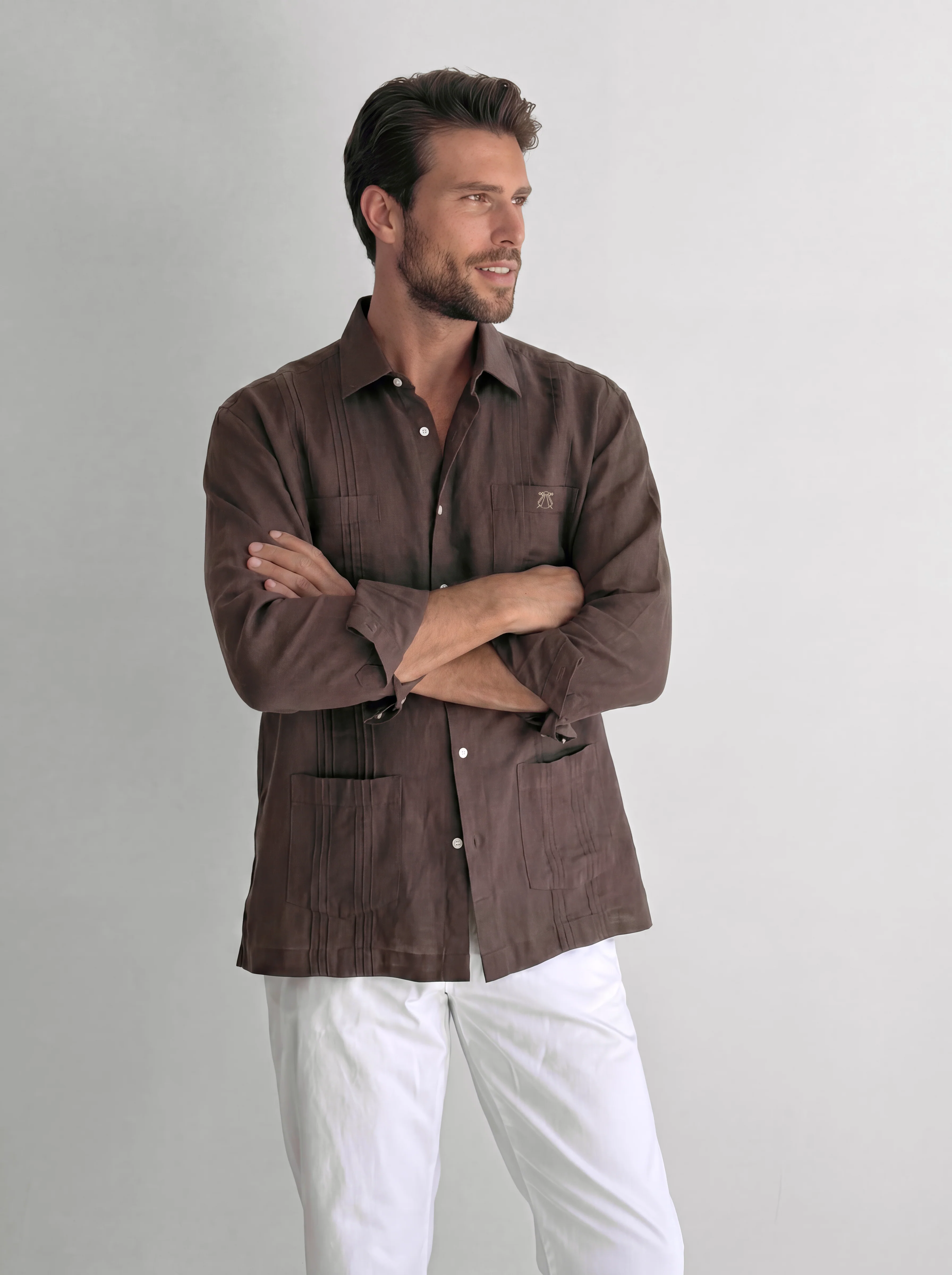 Guayabera Marrón Chocolate Hombre