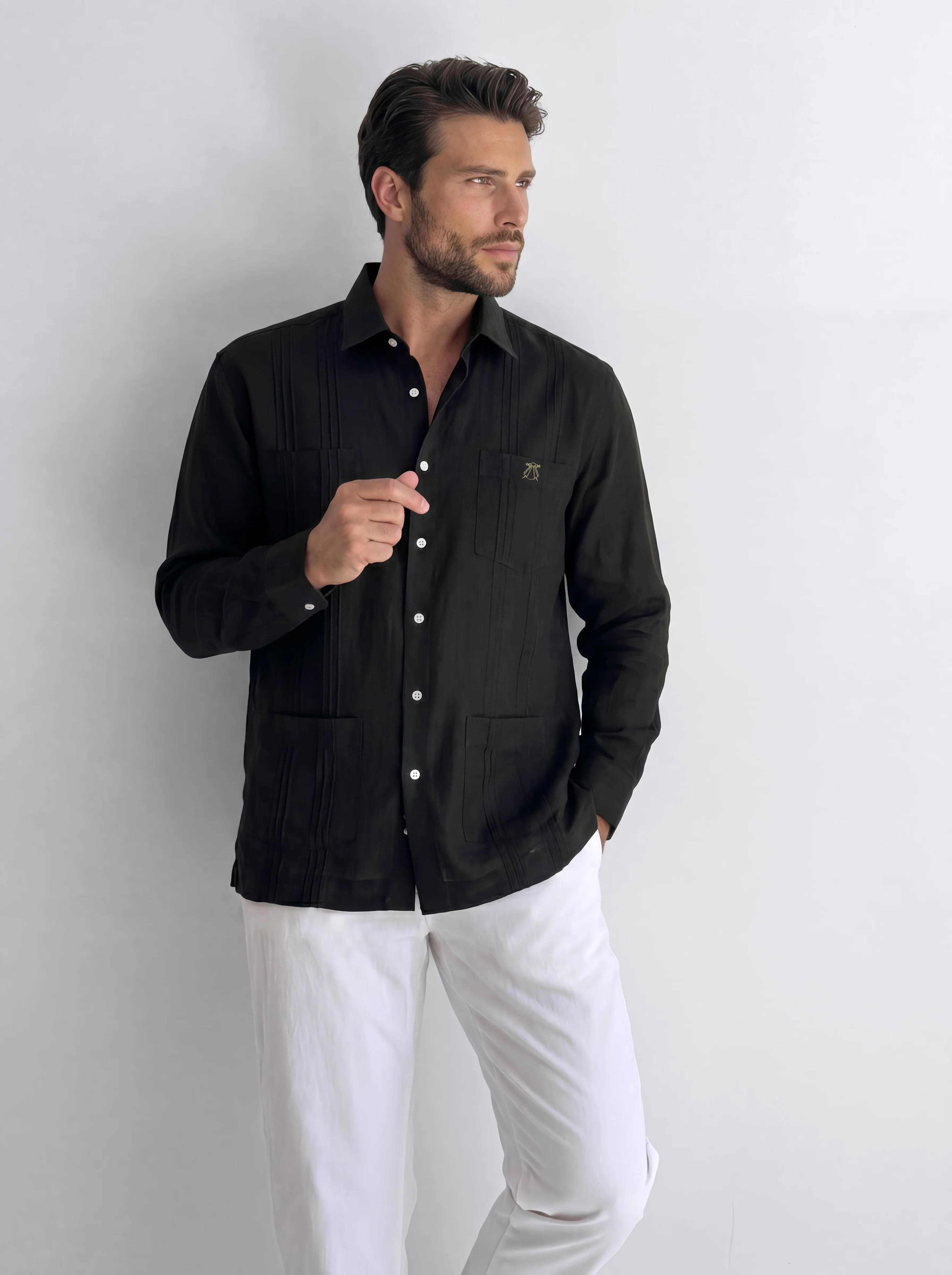 Guayabera Negra Hombre