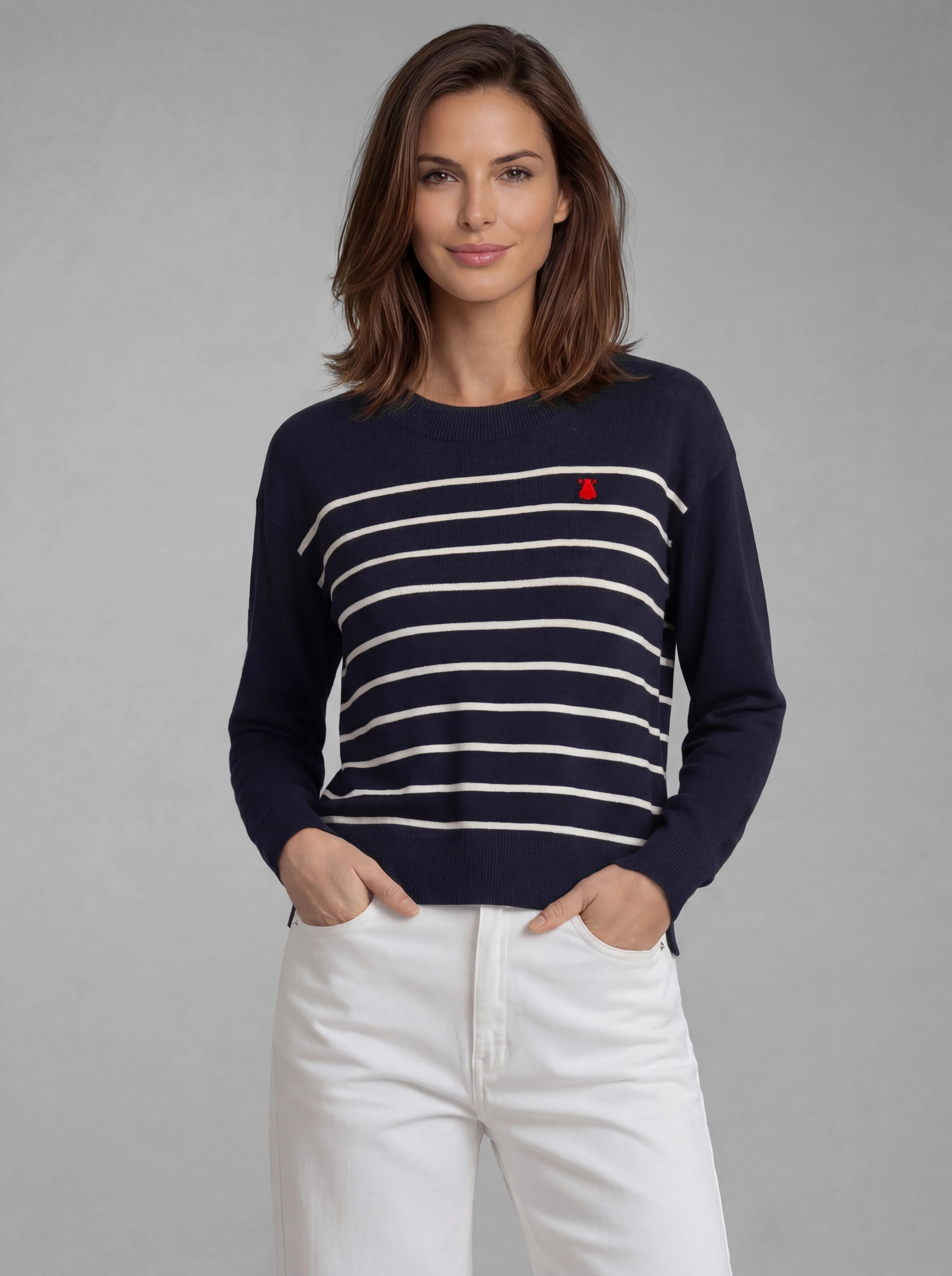 Jersey Azul Punto Marinero Manga Larga Mujer