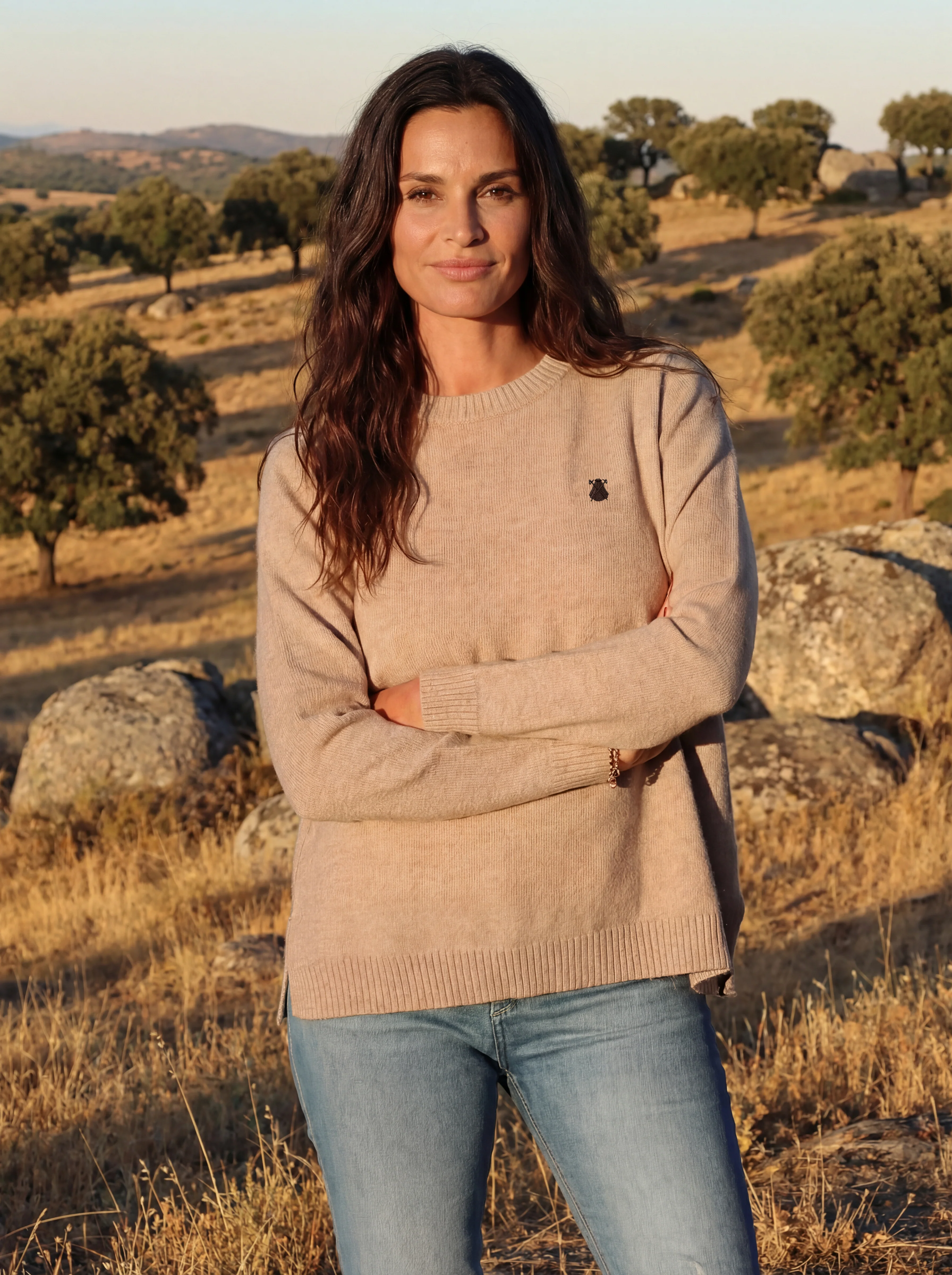 Jersey Beige Cuello Caja Mujer