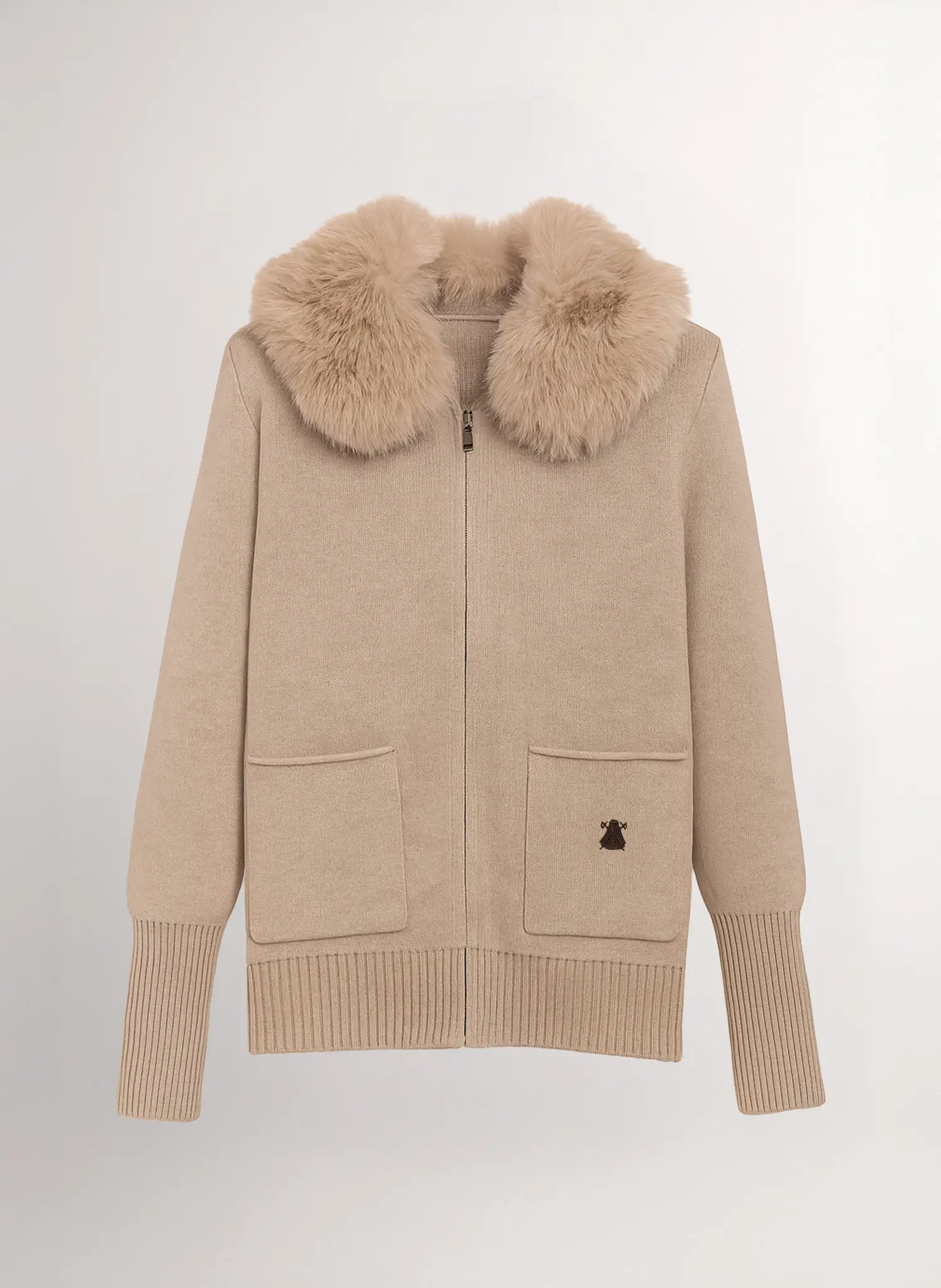 Chaqueta Beige Cuello Pelo Desmontable Mujer - Image 2