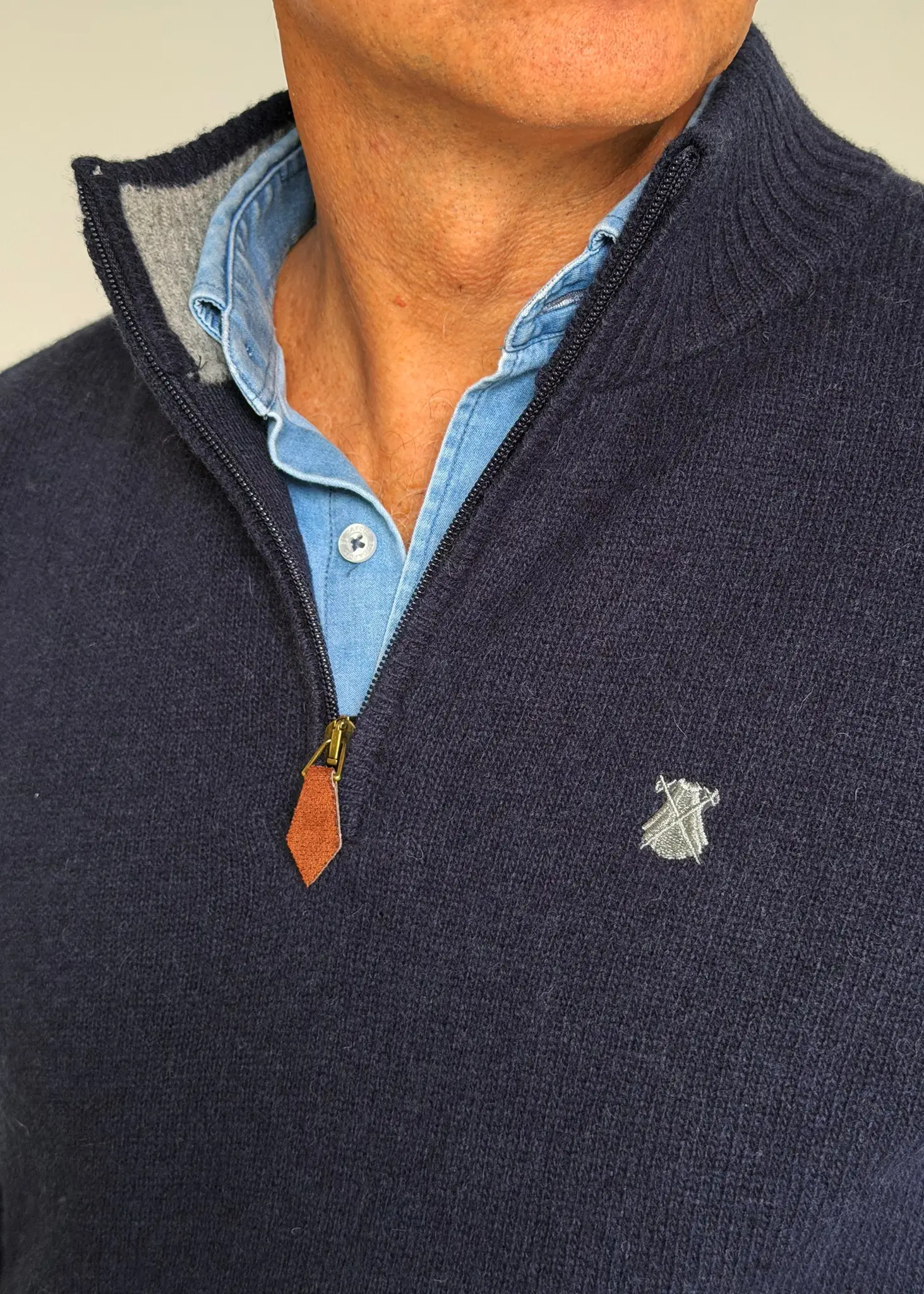 Jersey Azul Lambswool Cuello Cremallera Hombre - Image 5