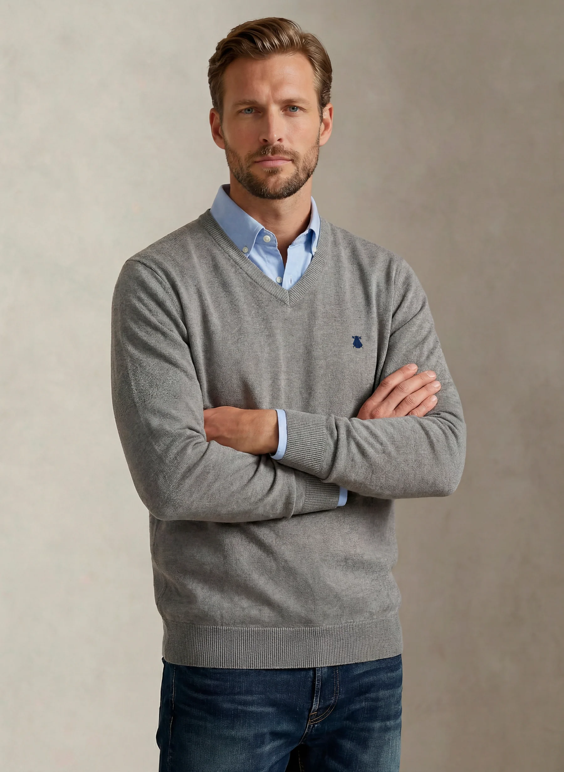 Jersey Cuello Pico Gris Hombre
