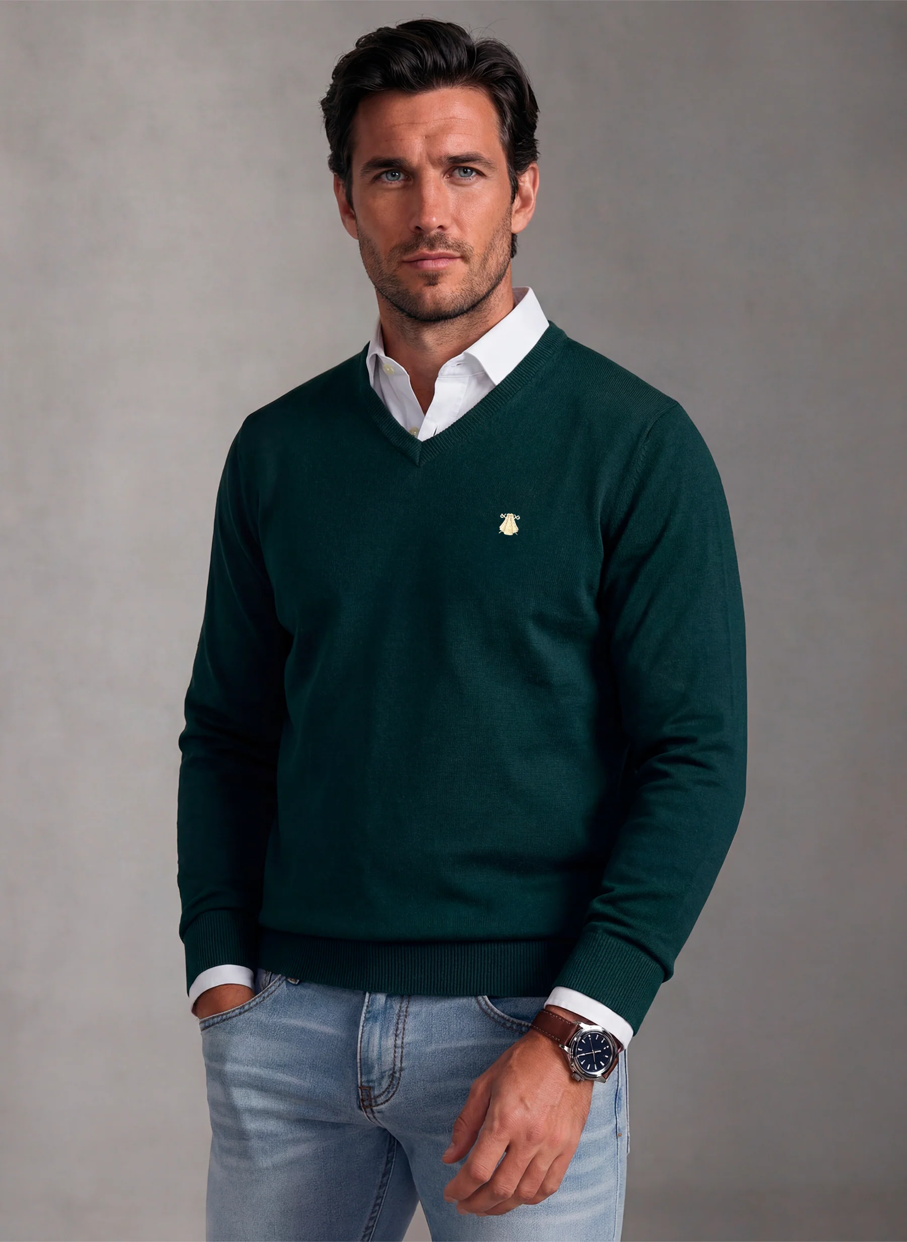 Jersey Cuello Pico Verde Hombre