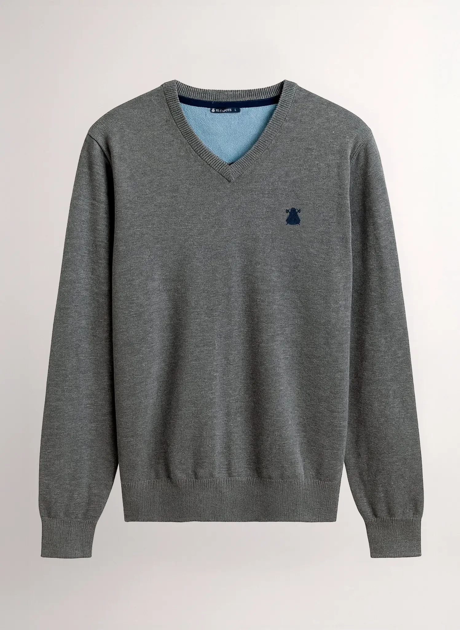 Jersey Hombre Cuello Pico Gris Coderas Azules - Image 4
