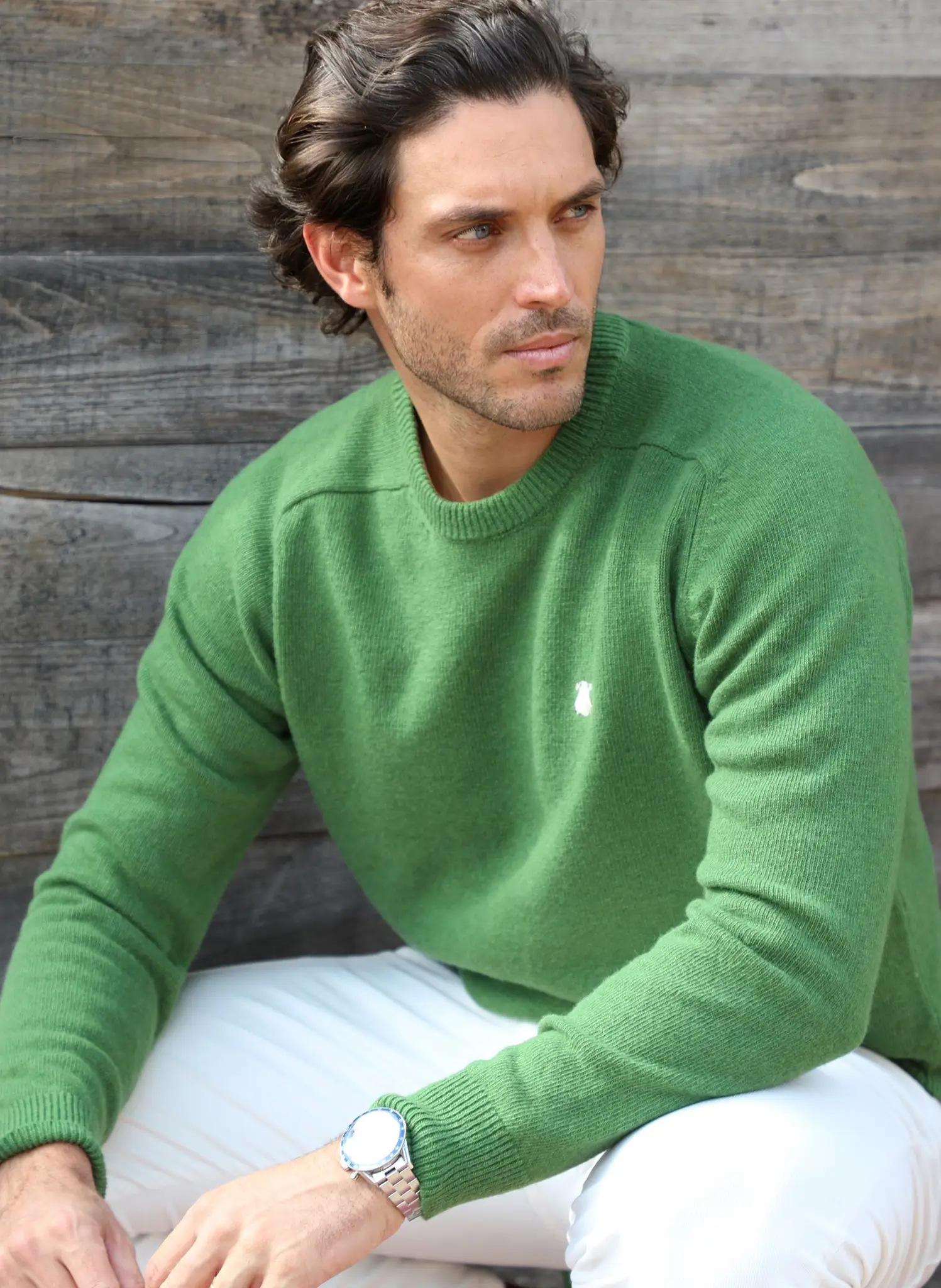 Jersey Lambswool Verde Cuello Caja Hombre - Image 4