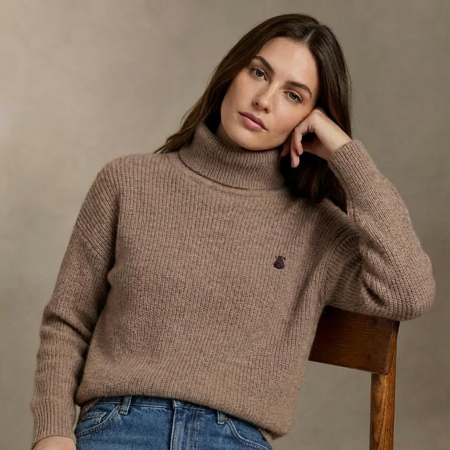 Jersey Marrón Cuello Cisne Mujer