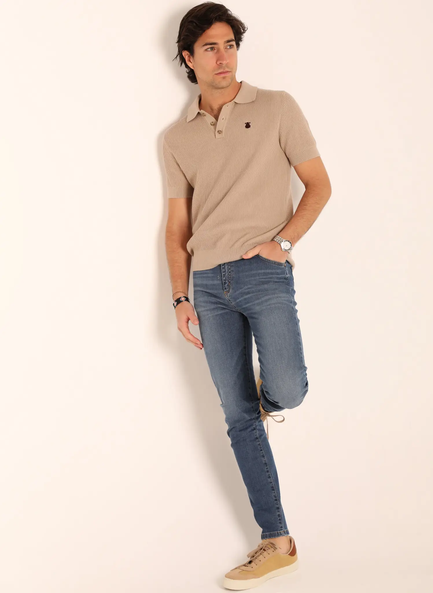 Polo Punto Canalé Beige Hombre - Image 3