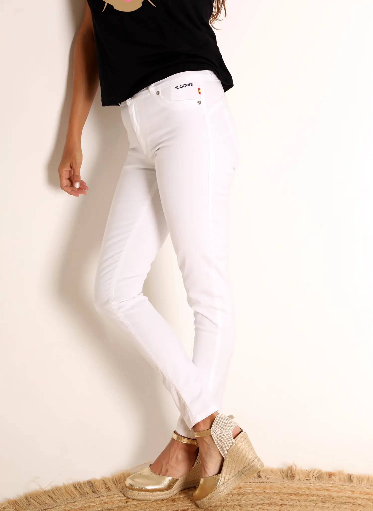 Pantalón Blanco Logo Marino 5 bolsillos Mujer - Image 6