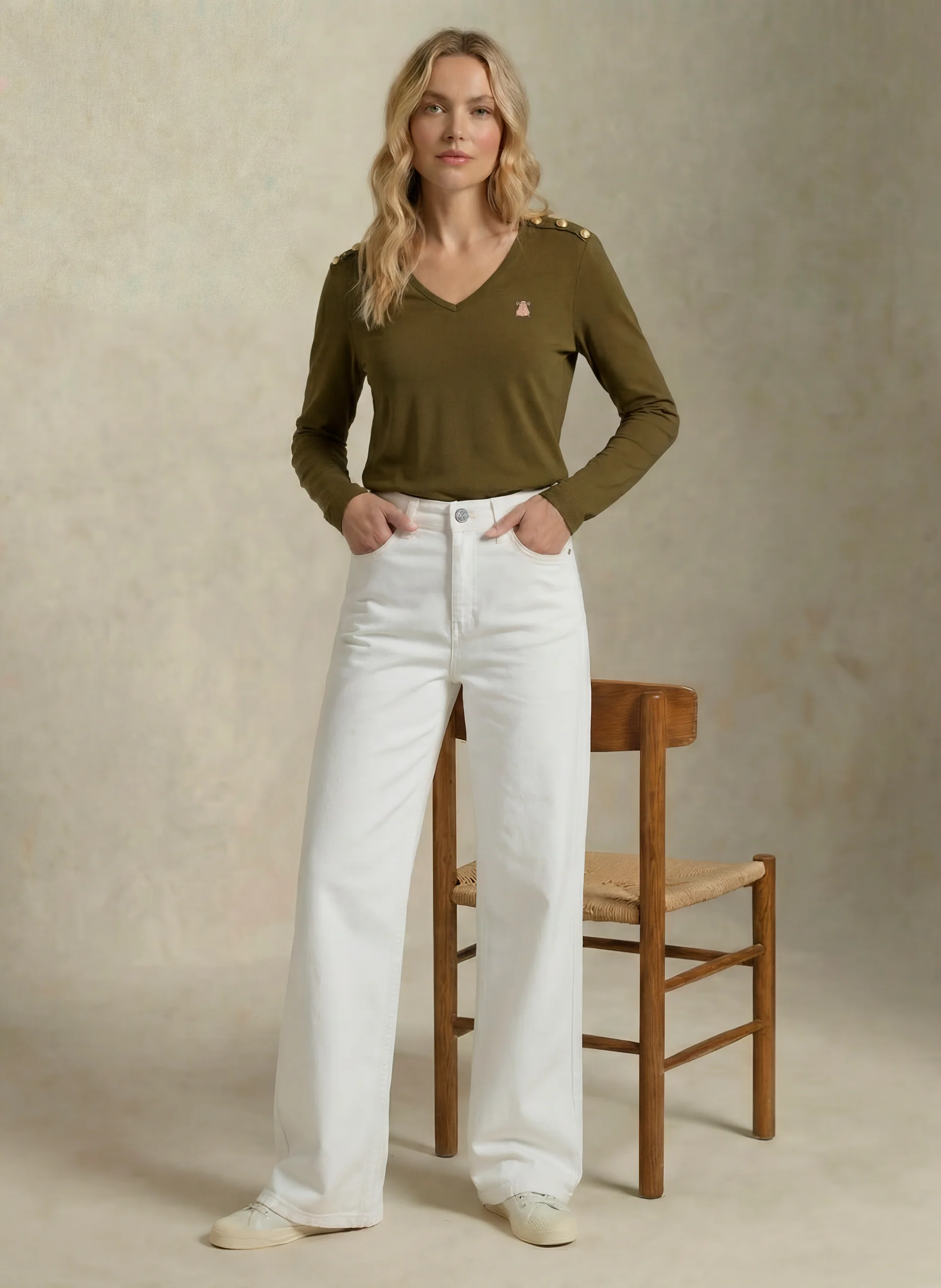 Pantalón Blanco Vaquero pierna Ancha Mujer - Image 3