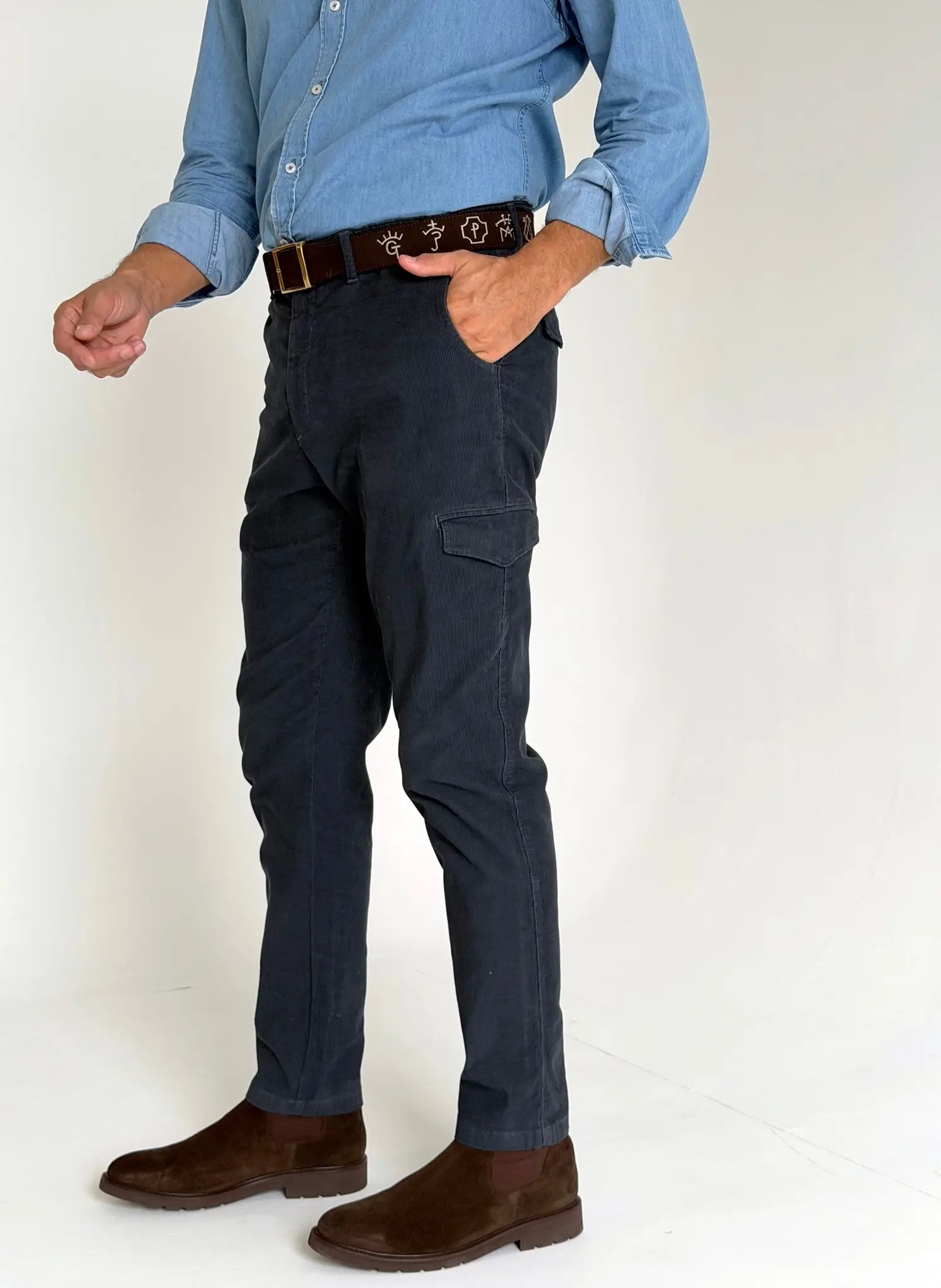 Pantalón Cargo Azul Micro pana Hombre