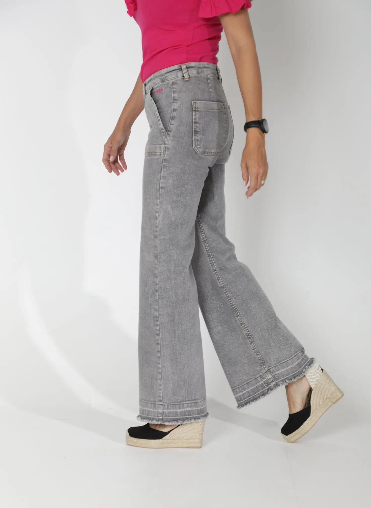 Pantalón Vaquero Bolsillos Delanteros Gris Mujer - Image 2