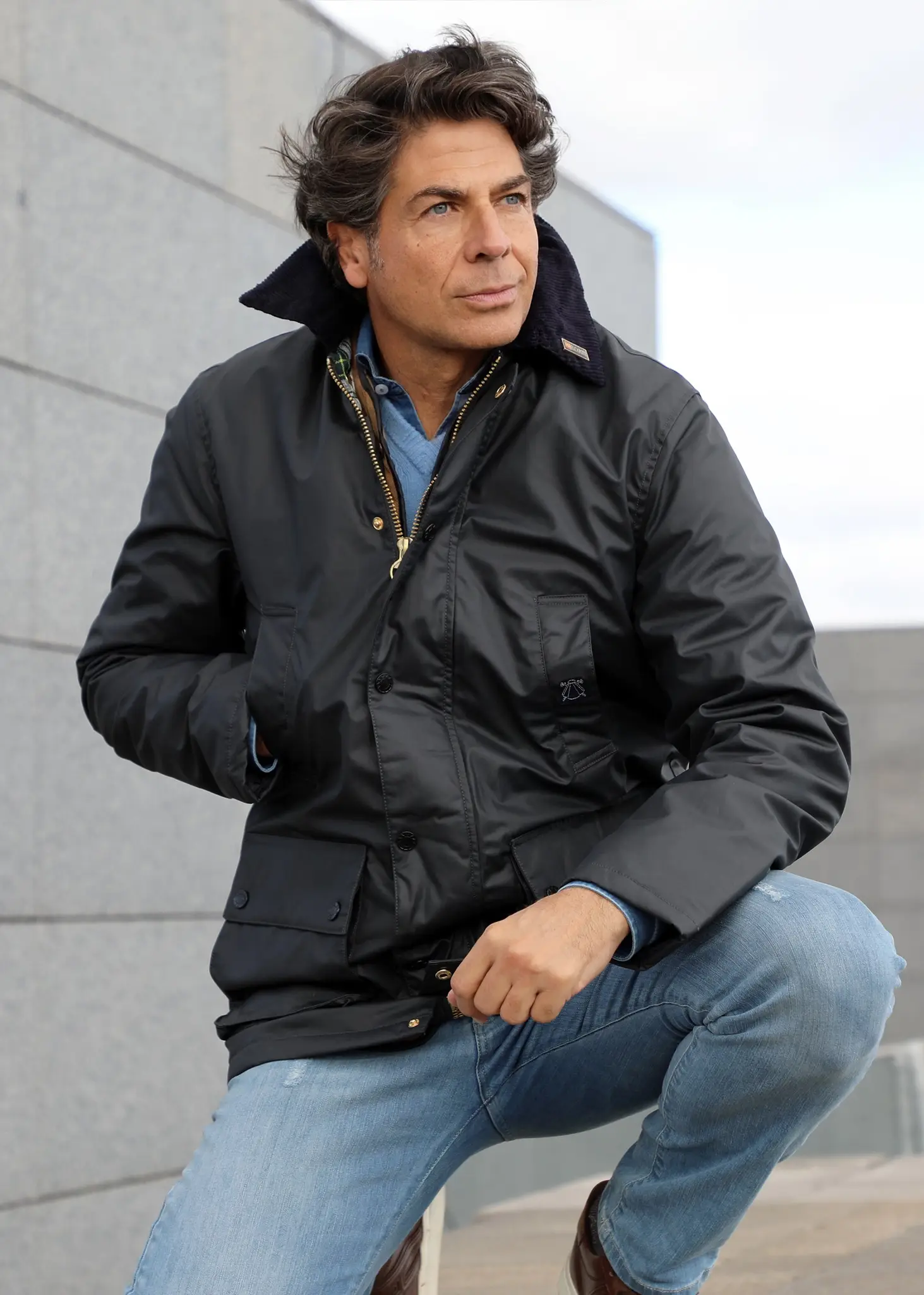 Parka Encerada Azul Marino Hombre - Image 2