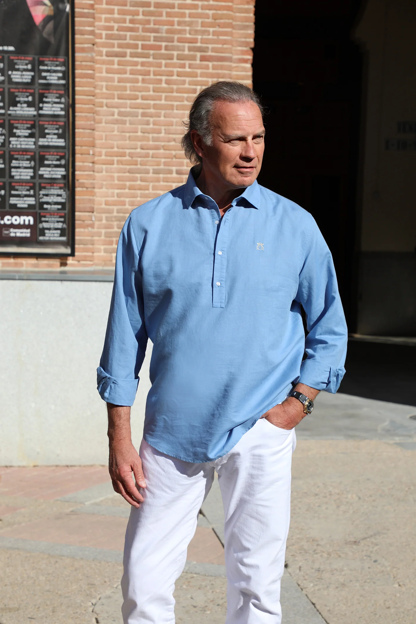 Polera Azul Denim Lino Hombre