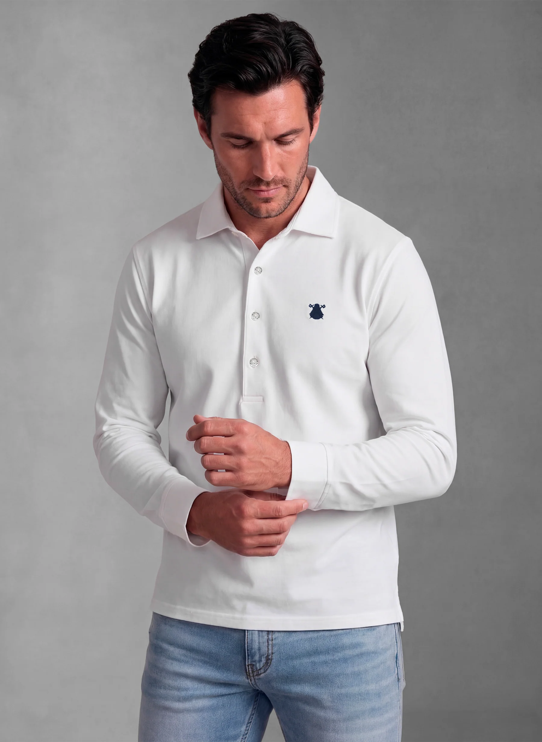 Polera Blanca Algodón Mercerizado Hombre