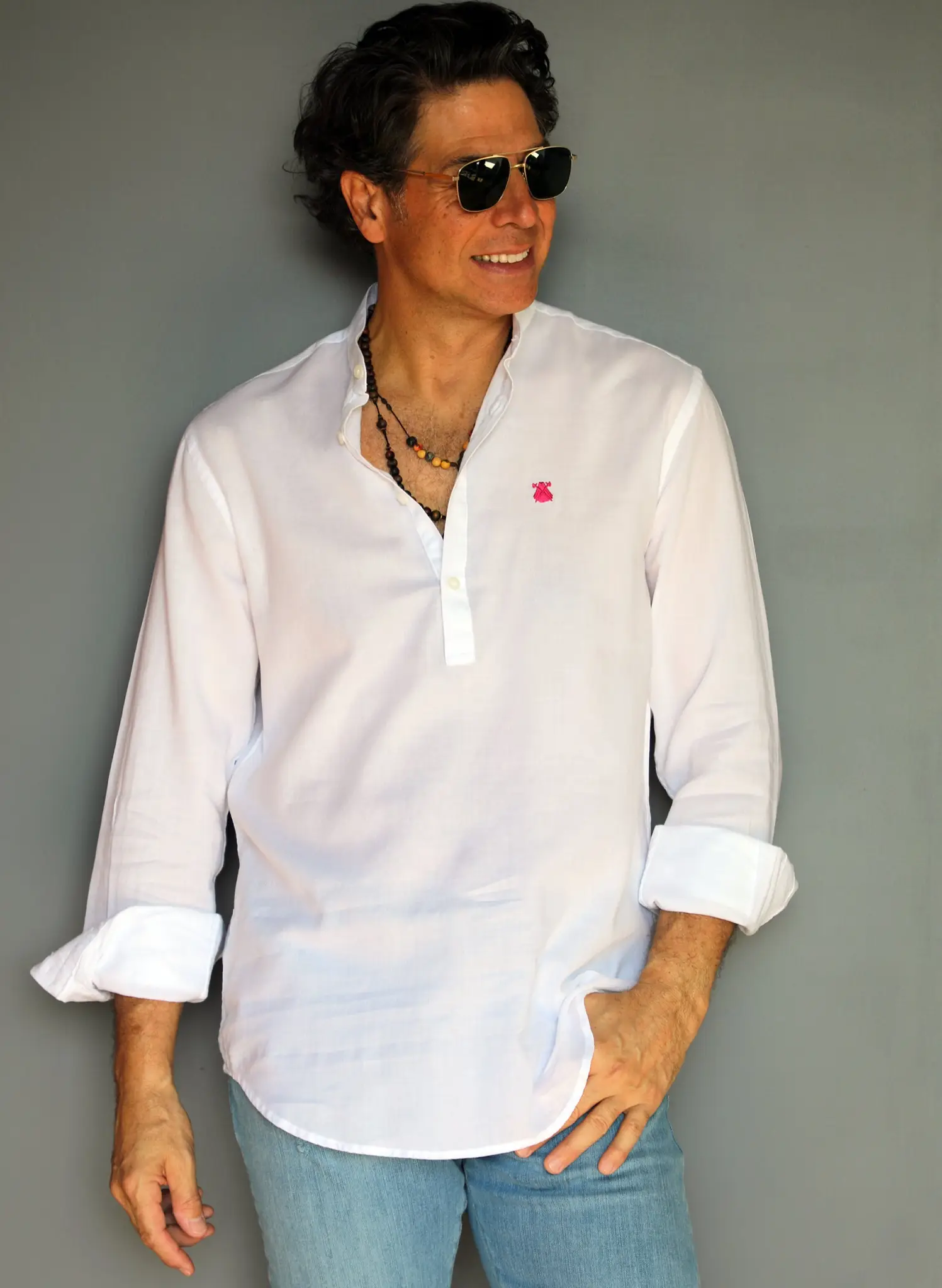 Polera Cuello Mao Blanca Shibuya Capote Rosa Hombre - Image 2