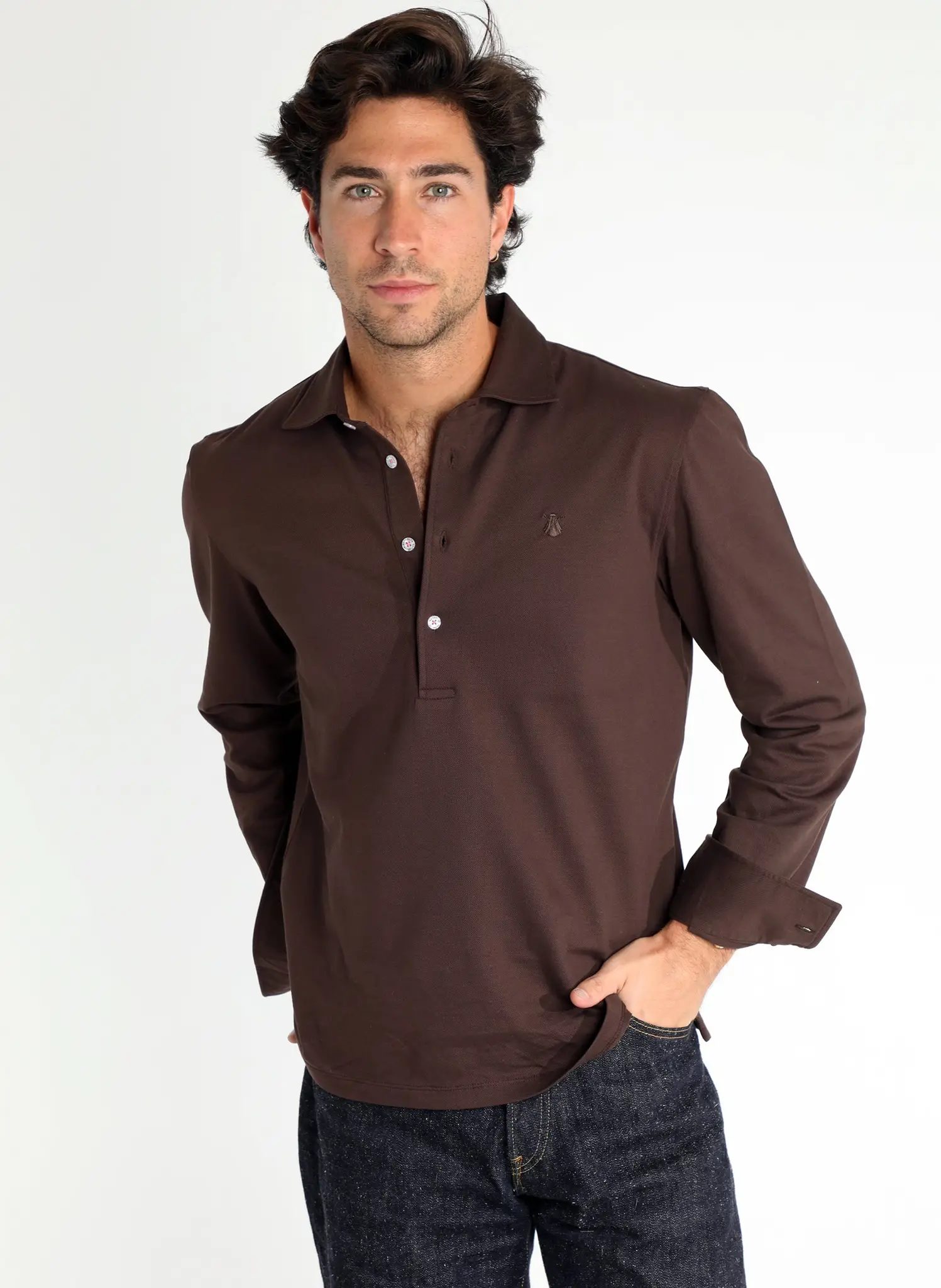 Polera Marrón Algodón Mercerizado Hombre - Image 2