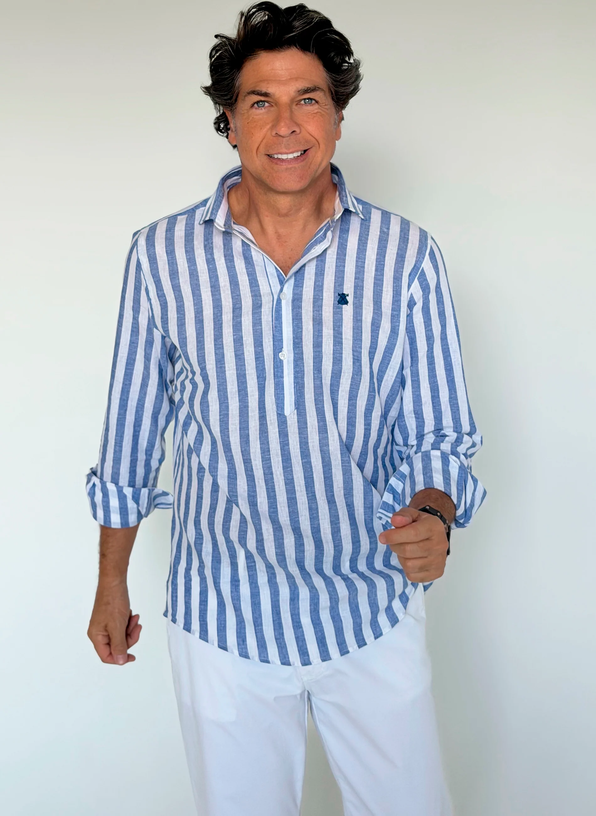 Polera Raya Ancha Azul Lino Hombre - Image 2