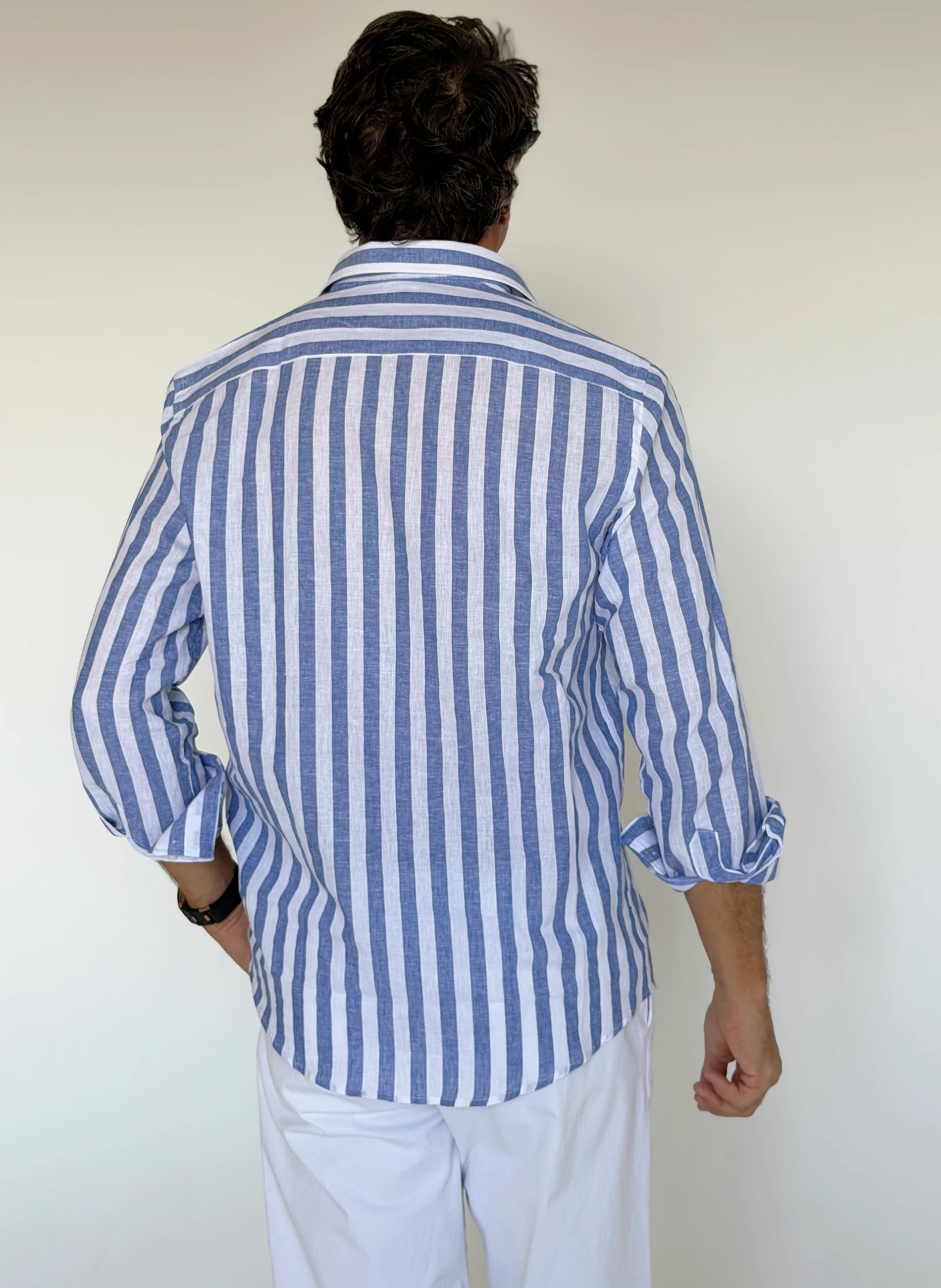 Polera Raya Ancha Azul Lino Hombre - Image 4