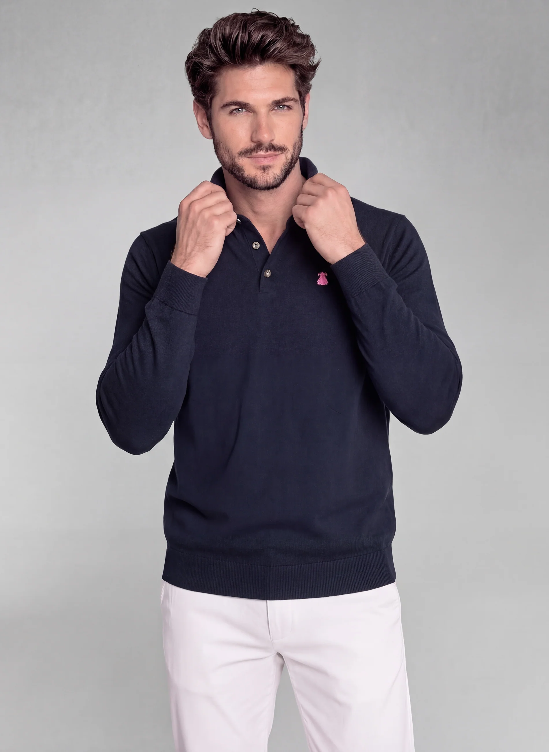 Polo Azul de Punto Manga Larga Hombre - Image 4