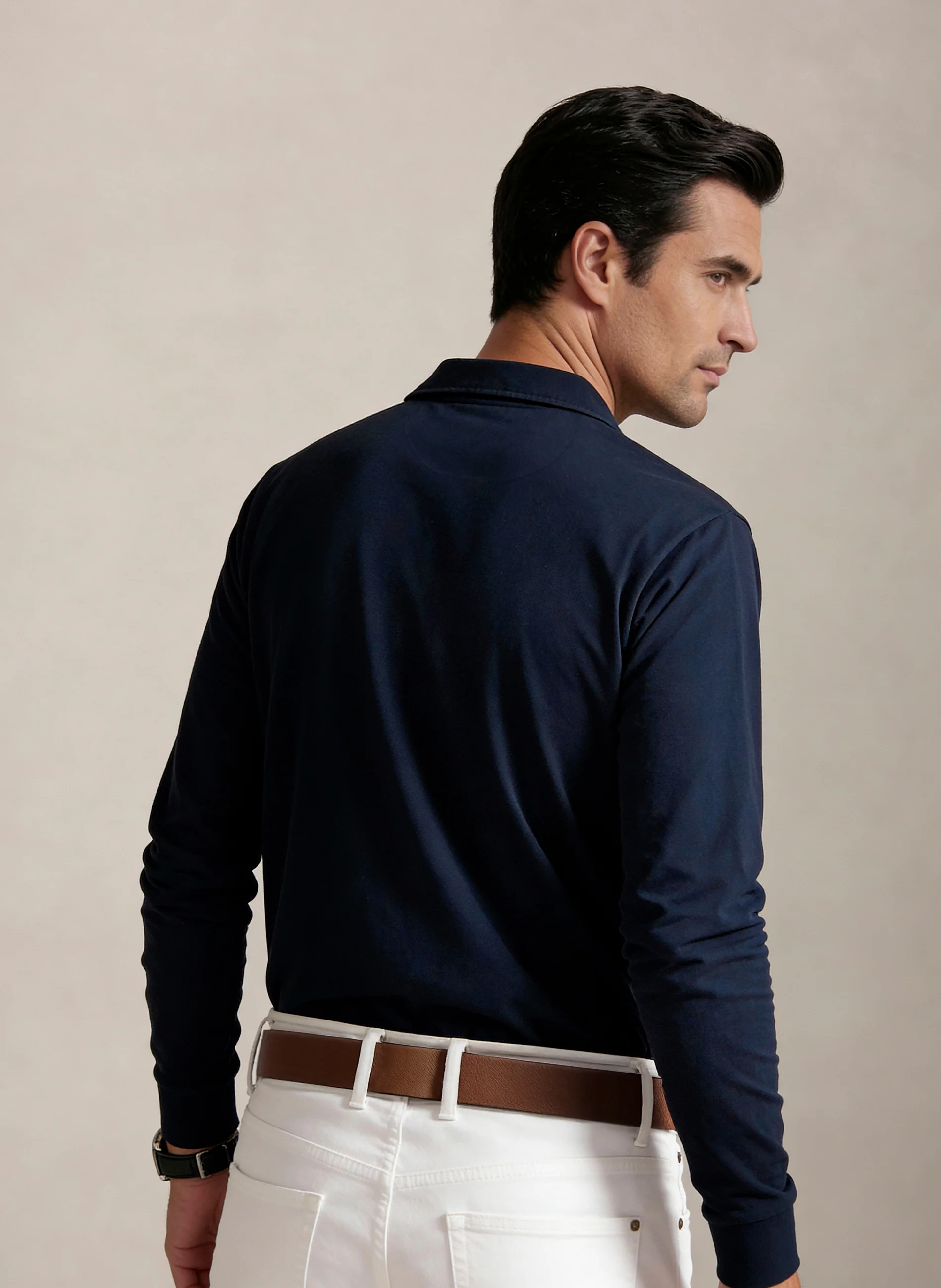 Polo Azul Marino Manga Larga Hombre - Image 3