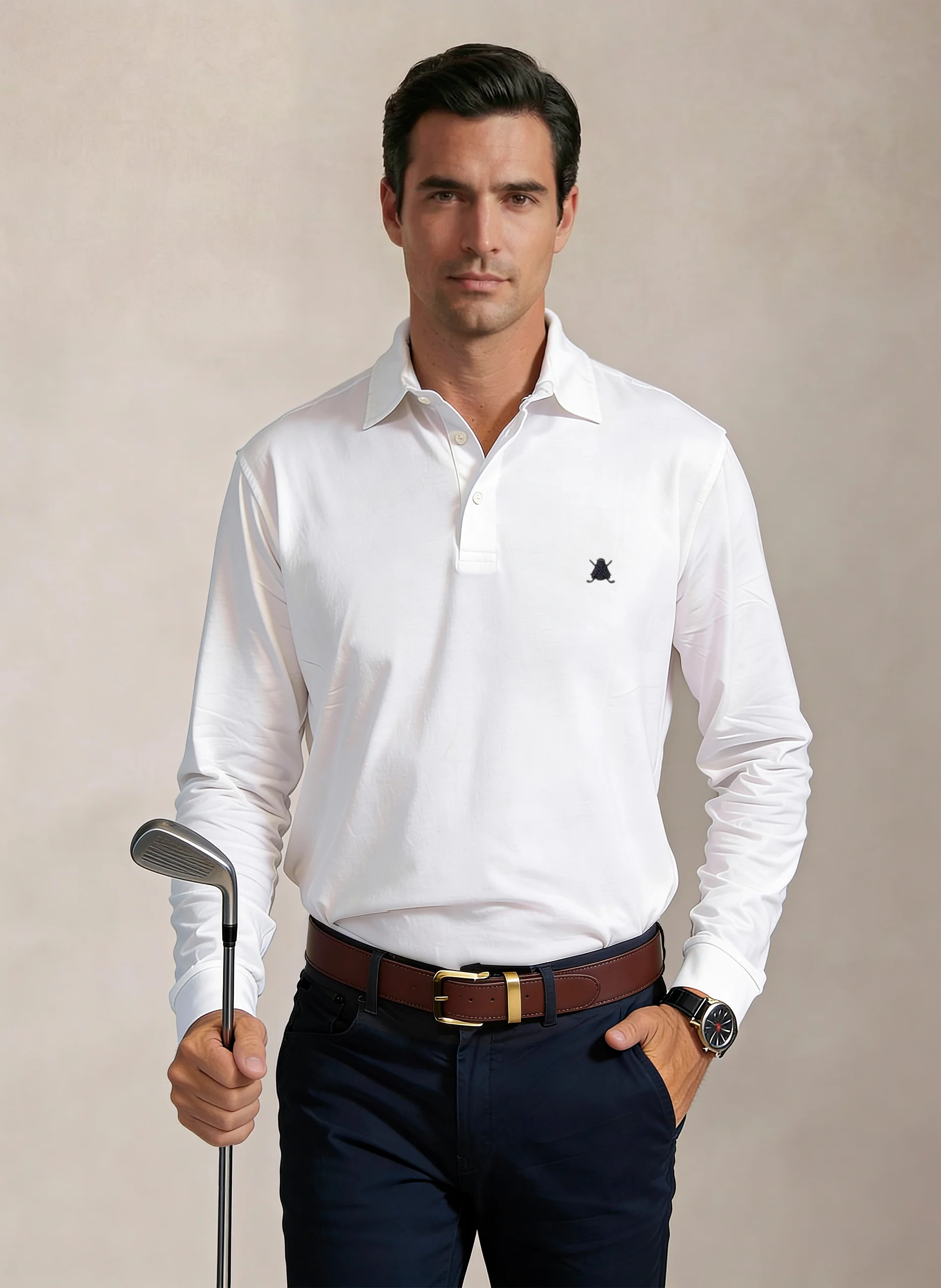 Polo Blanco Manga Larga Hombre