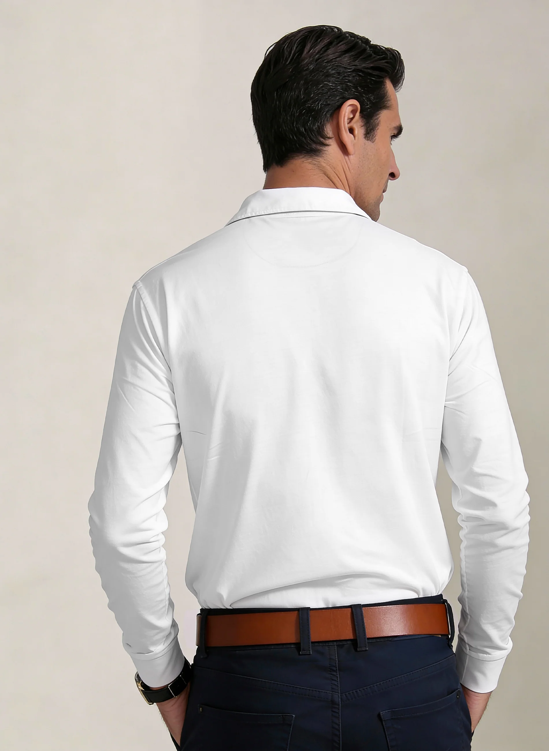 Polo Blanco Manga Larga Hombre - Image 3