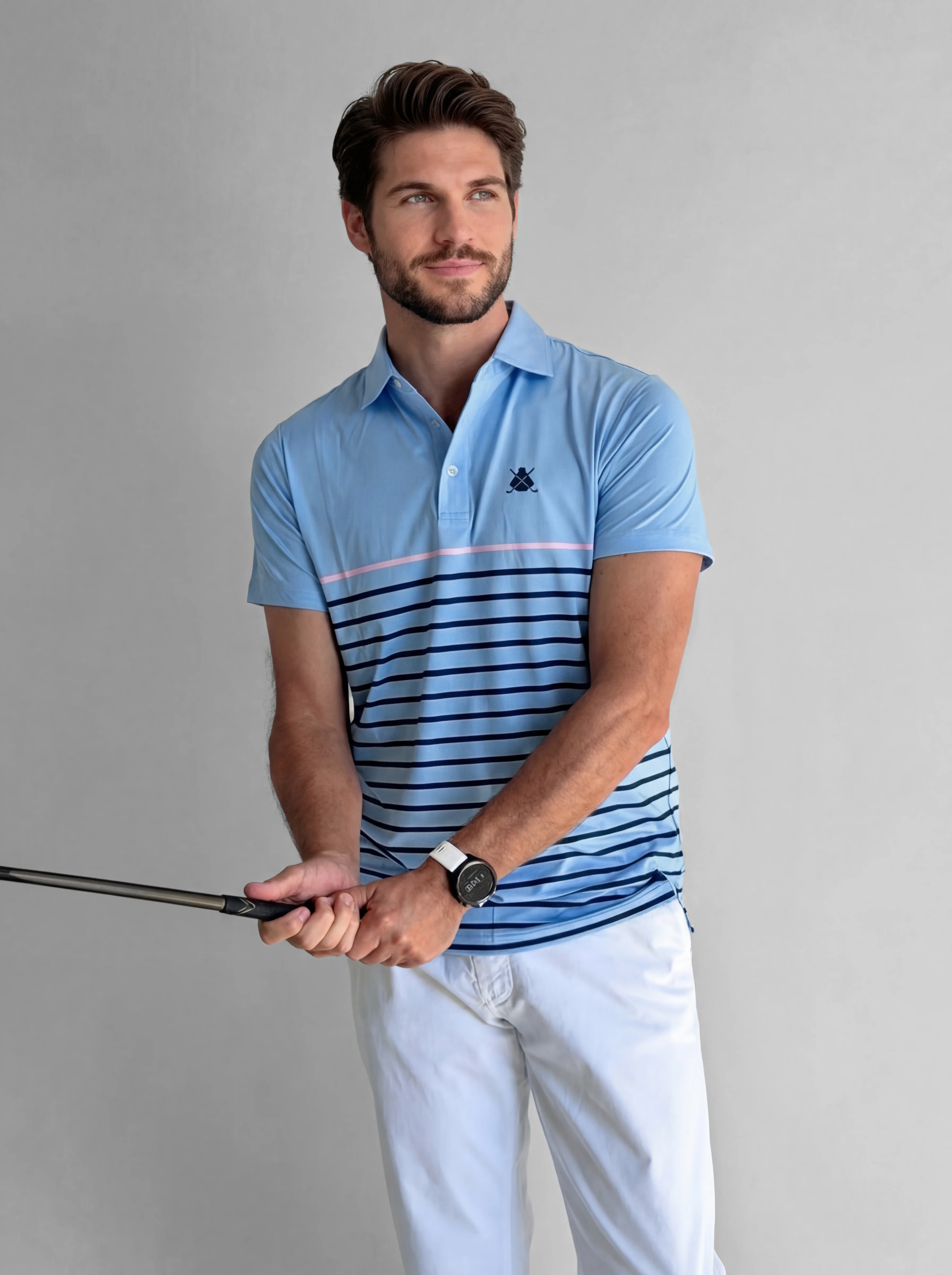 Polo Celeste Rayas Ultraligero Hombre