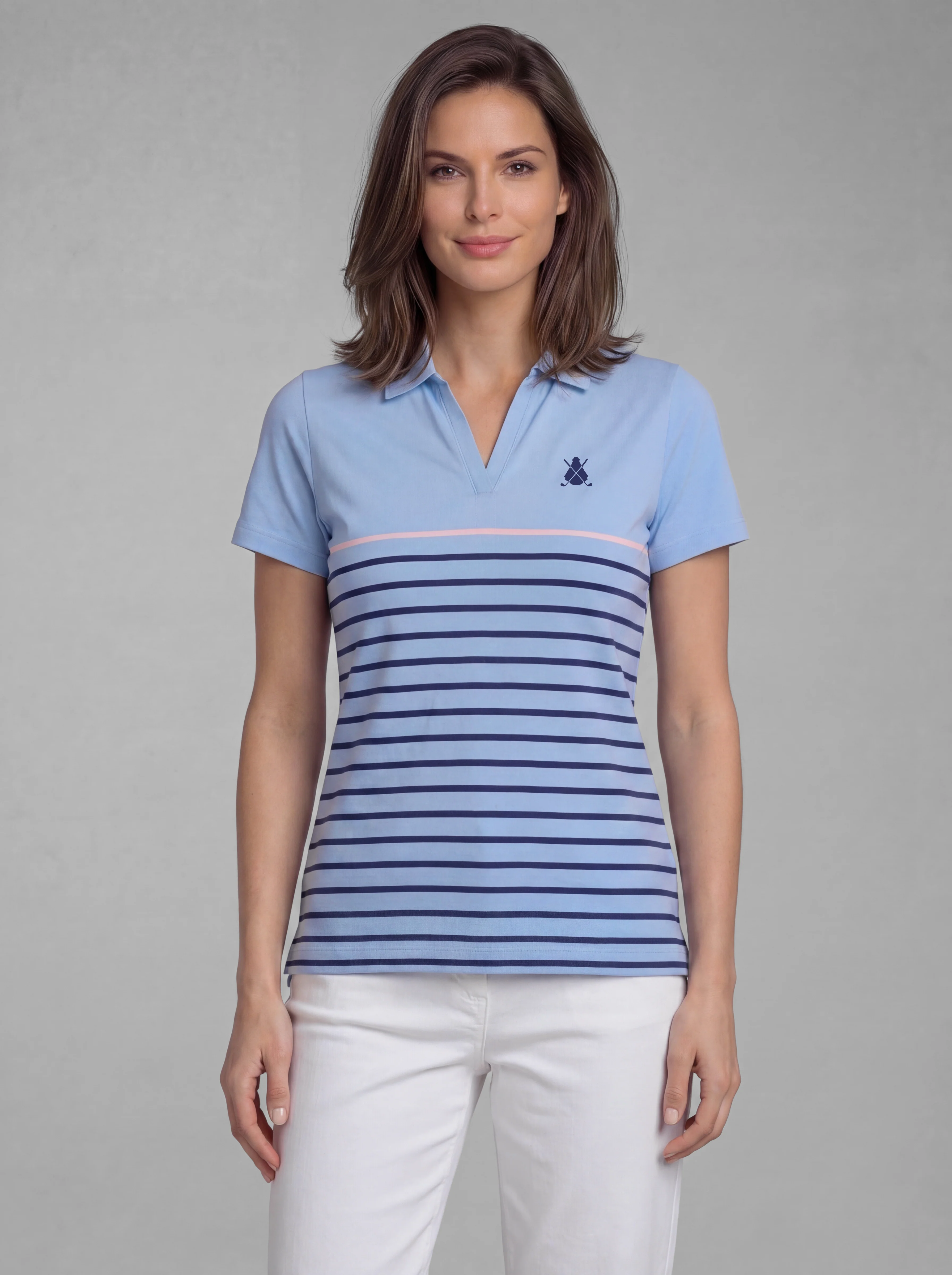 Polo Celeste Rayas Ultraligero Mujer