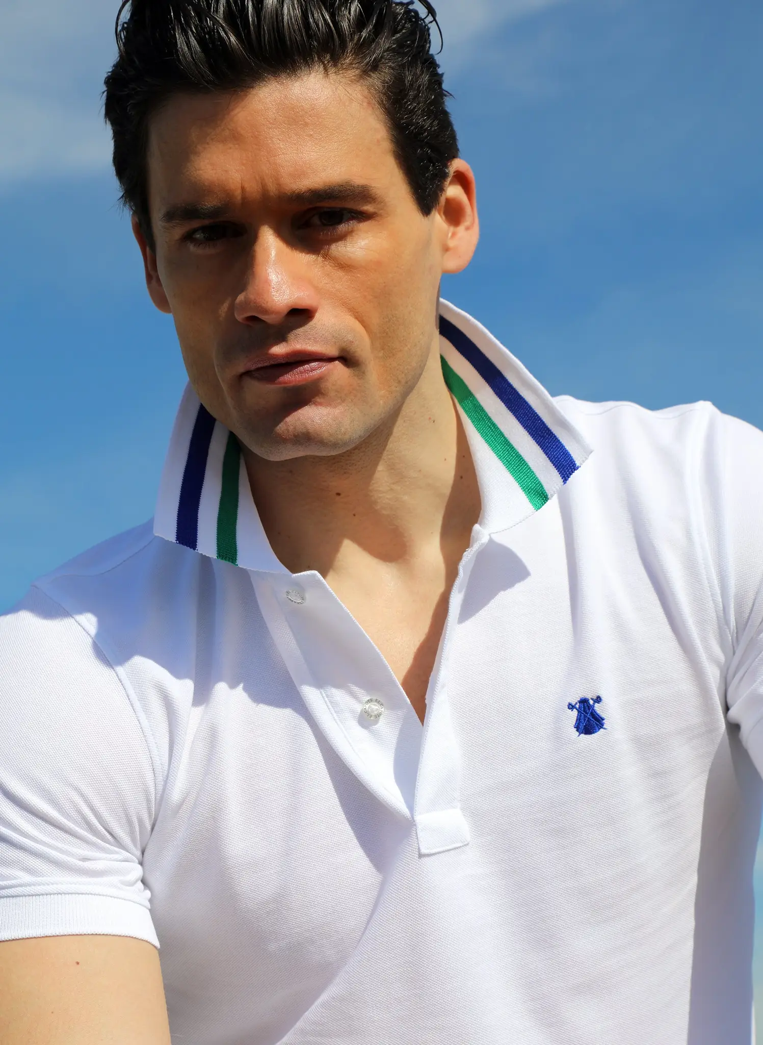 Polo Blanco Cuello Rayas Hombre - Image 3
