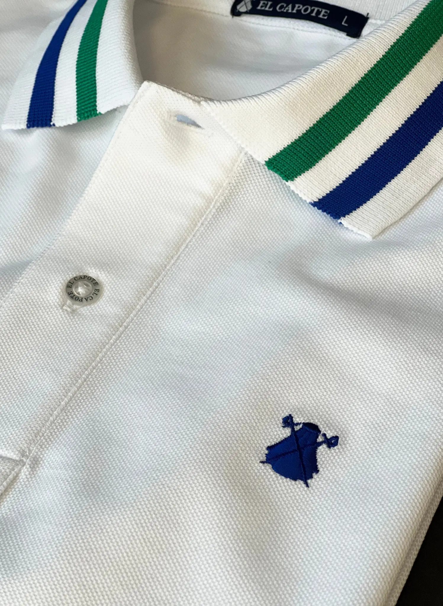 Polo Blanco Cuello Rayas Hombre - Image 4