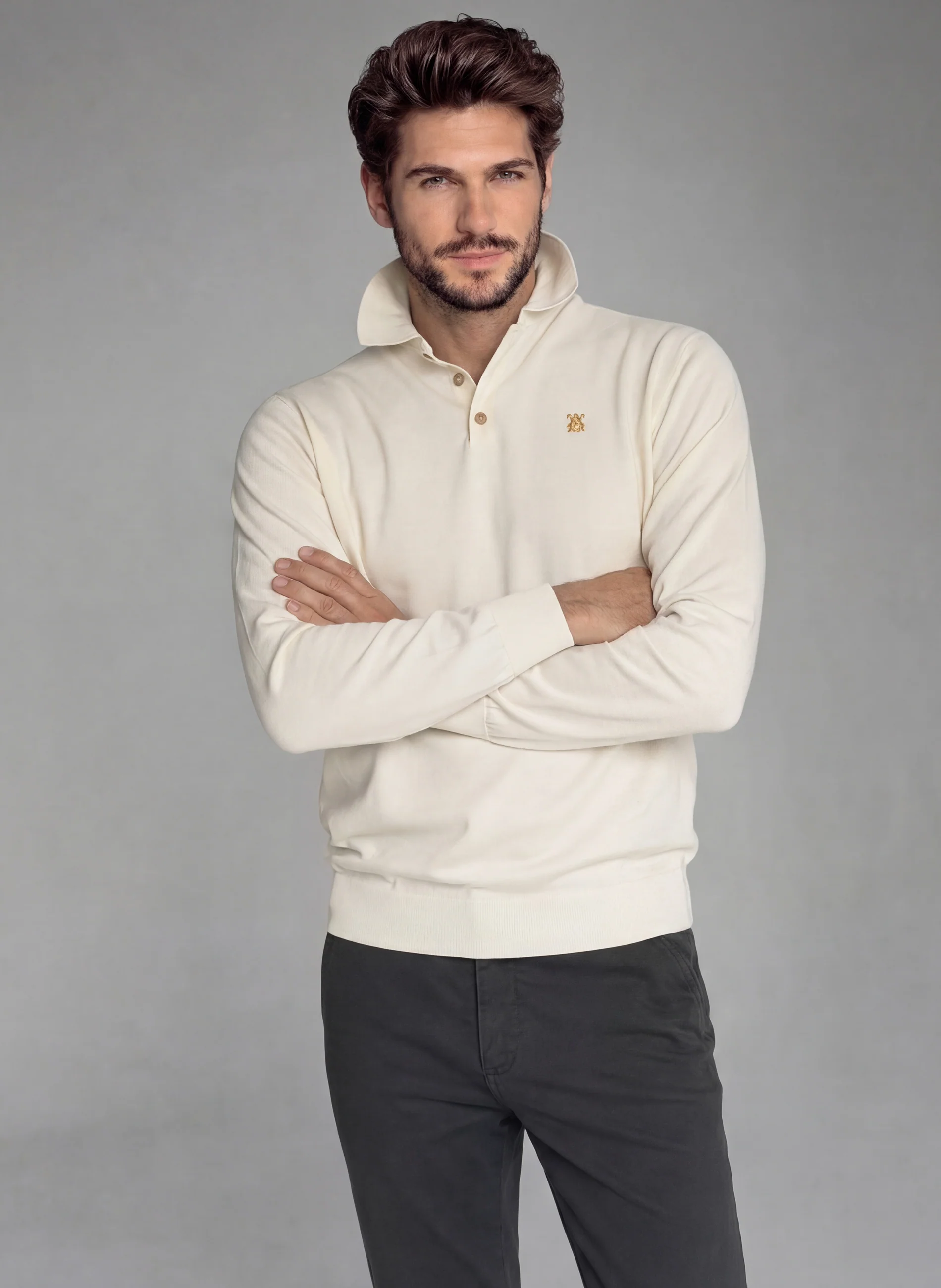 Polo Crema de Punto Manga Larga - Image 2
