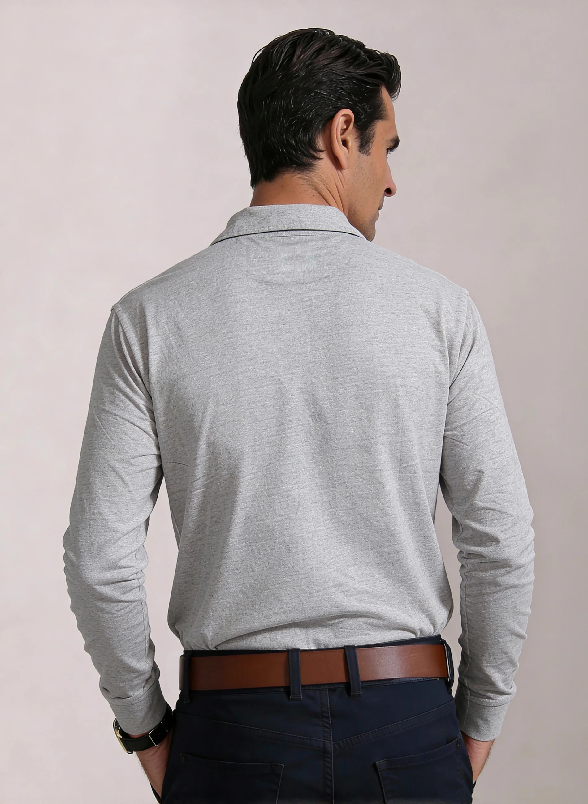 Polo Gris Manga Larga Hombre - Image 2