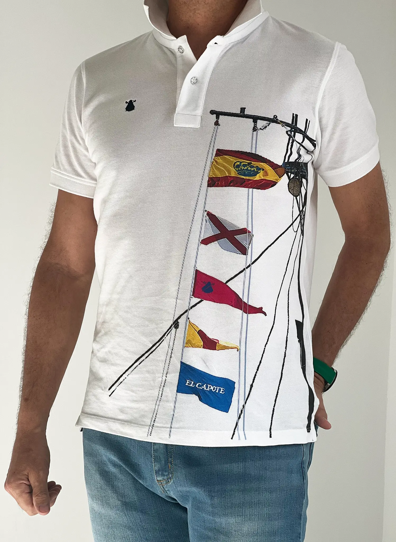 Polo Blanco Barco Banderas Hombre - Image 3