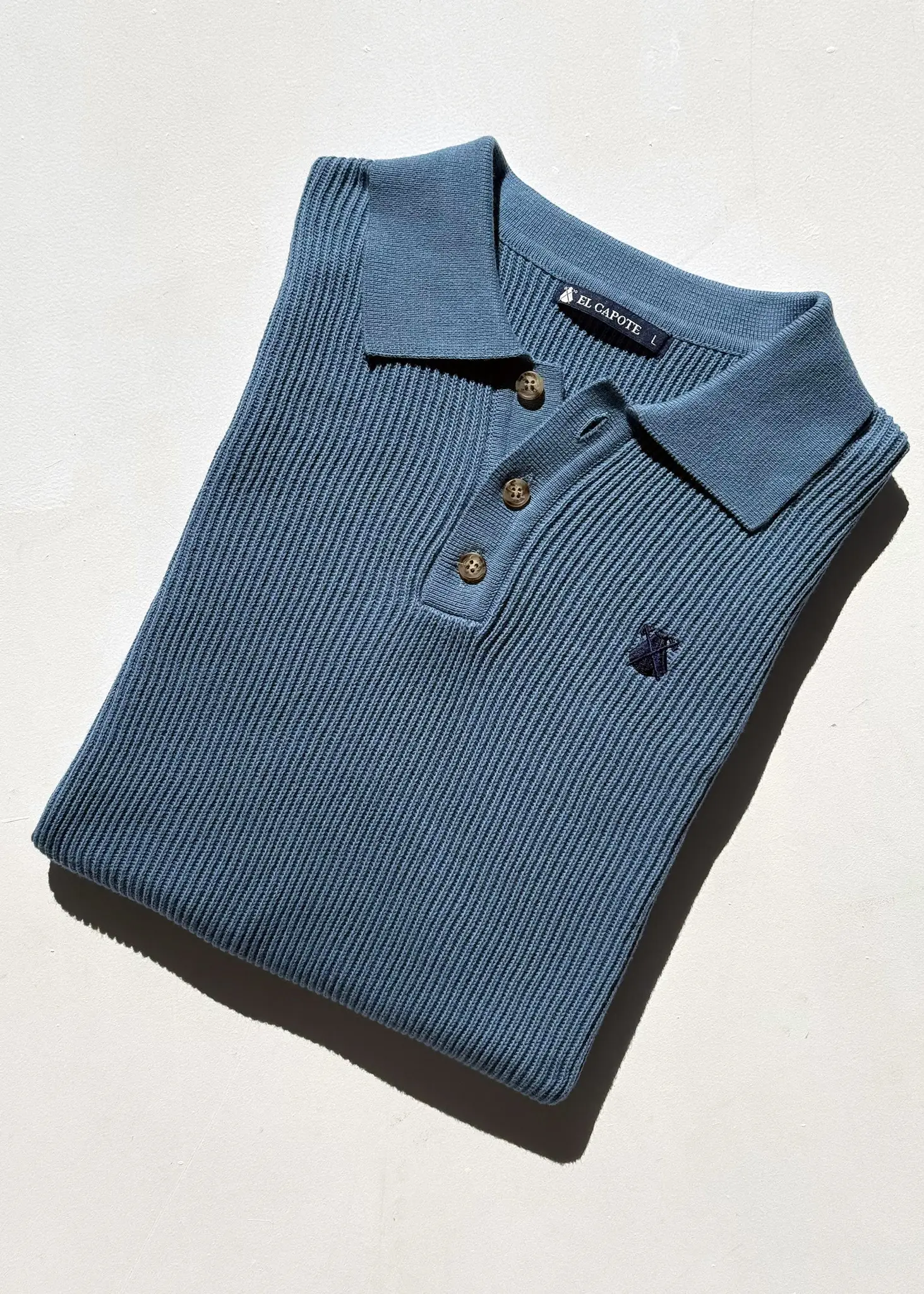Polo Punto Canalé Azul Hombre - Image 3