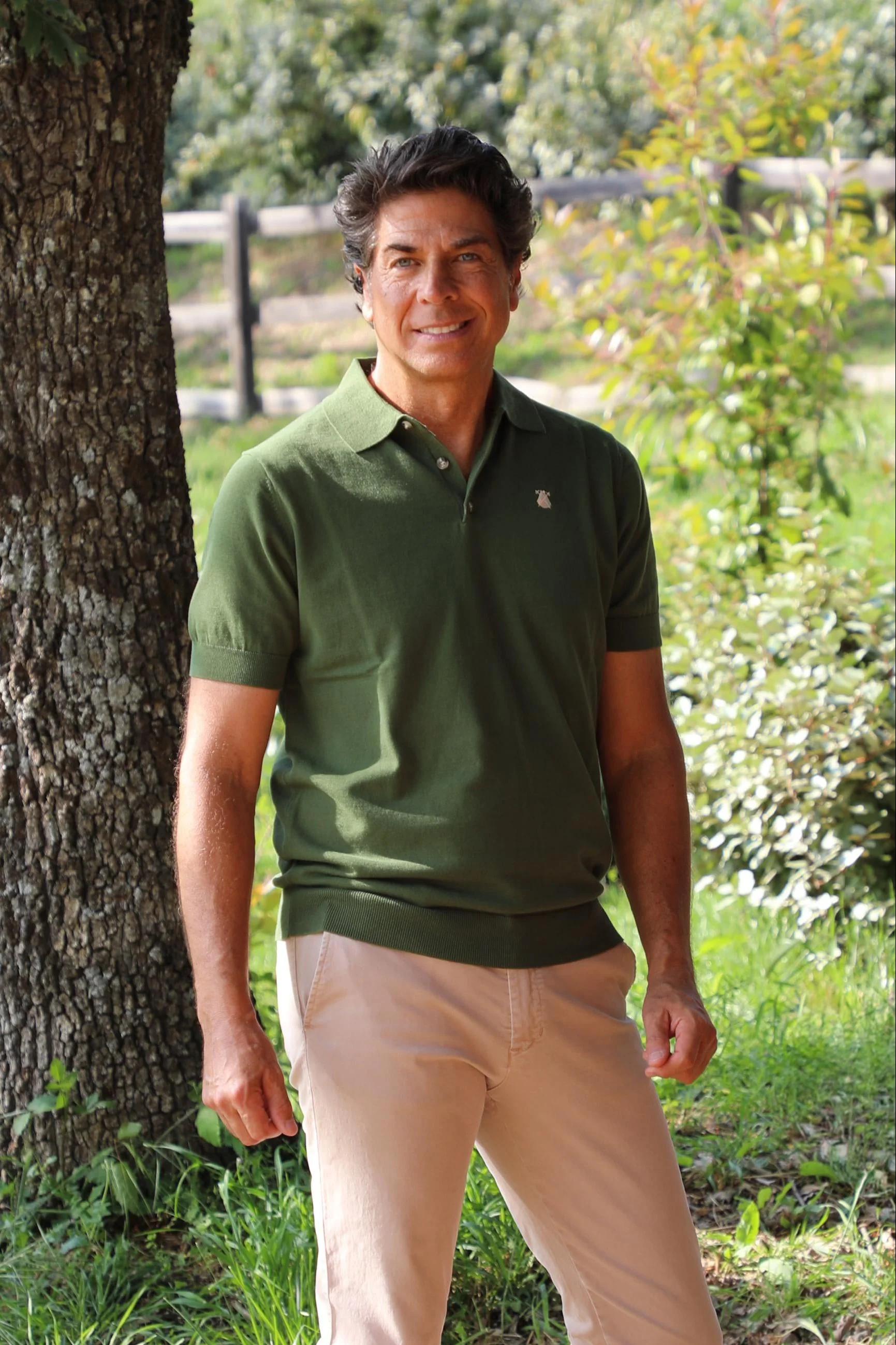 Polo Verde de Punto Manga Corta Hombre