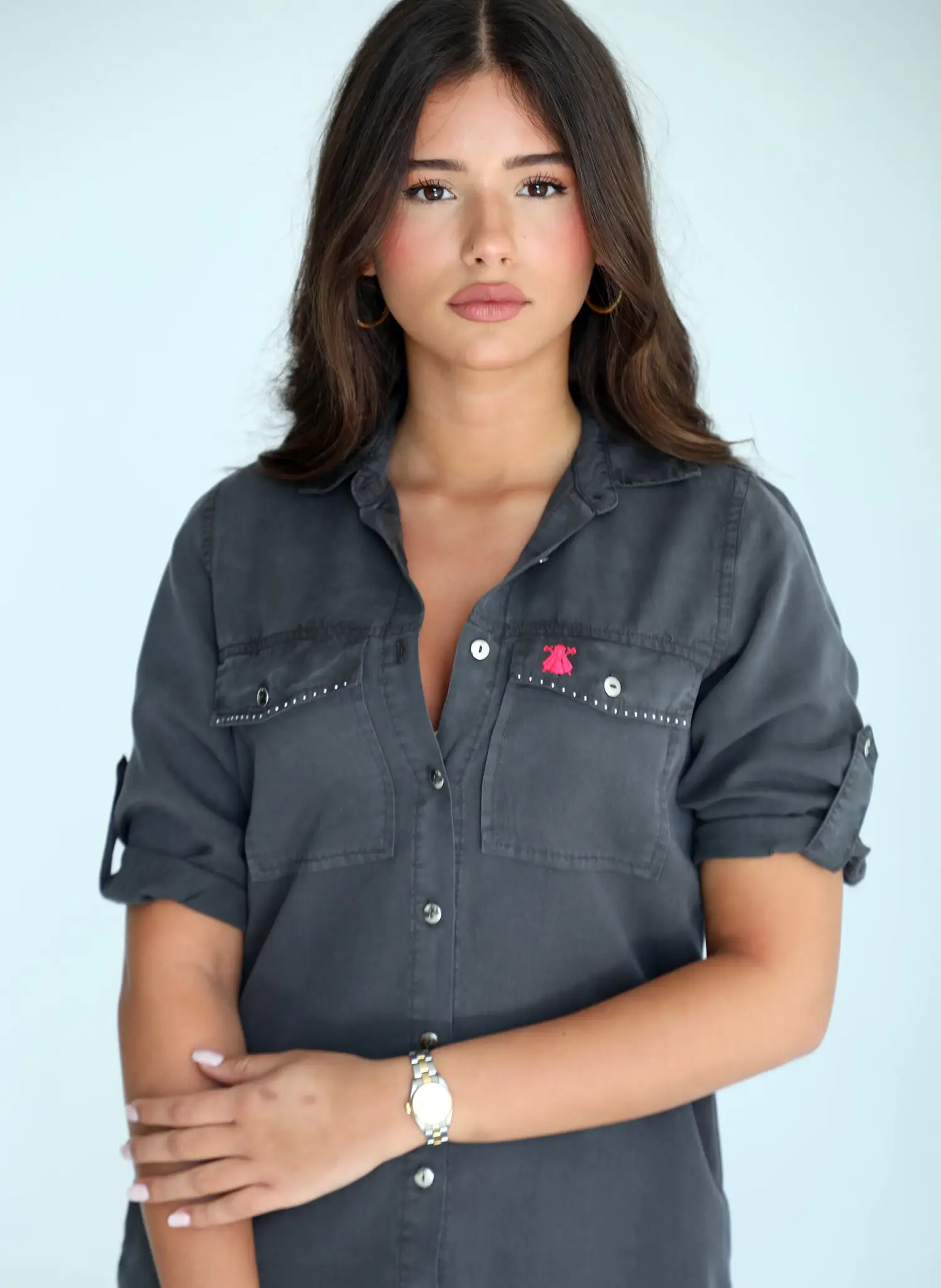 Vestido Gris Tencel Dos Bolsillos Mujer - Image 4